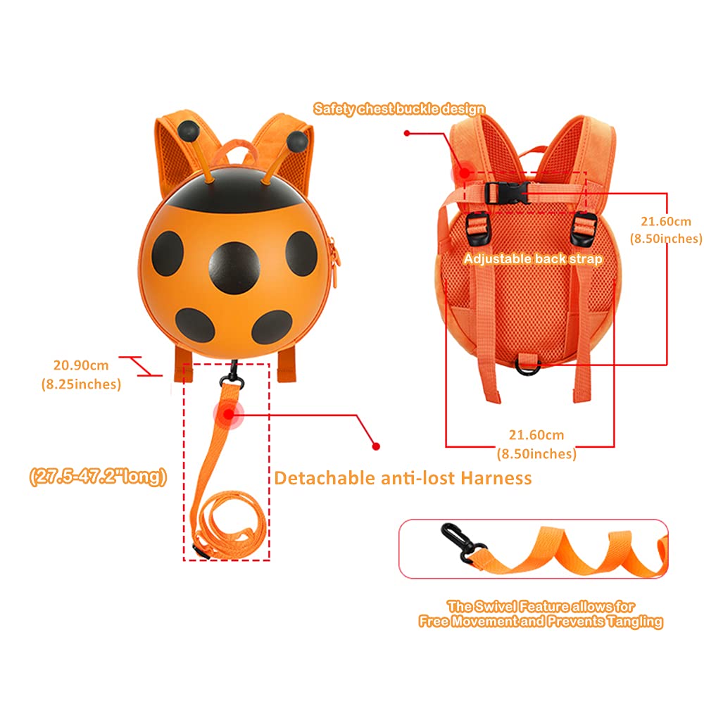 Small Ladybug Toddler Leash Harness Backpack - Anti-Lost Safety Walking Backpack for Kids (Orange) | Perfect for Outdoor Adventures, Shopping & Travel
