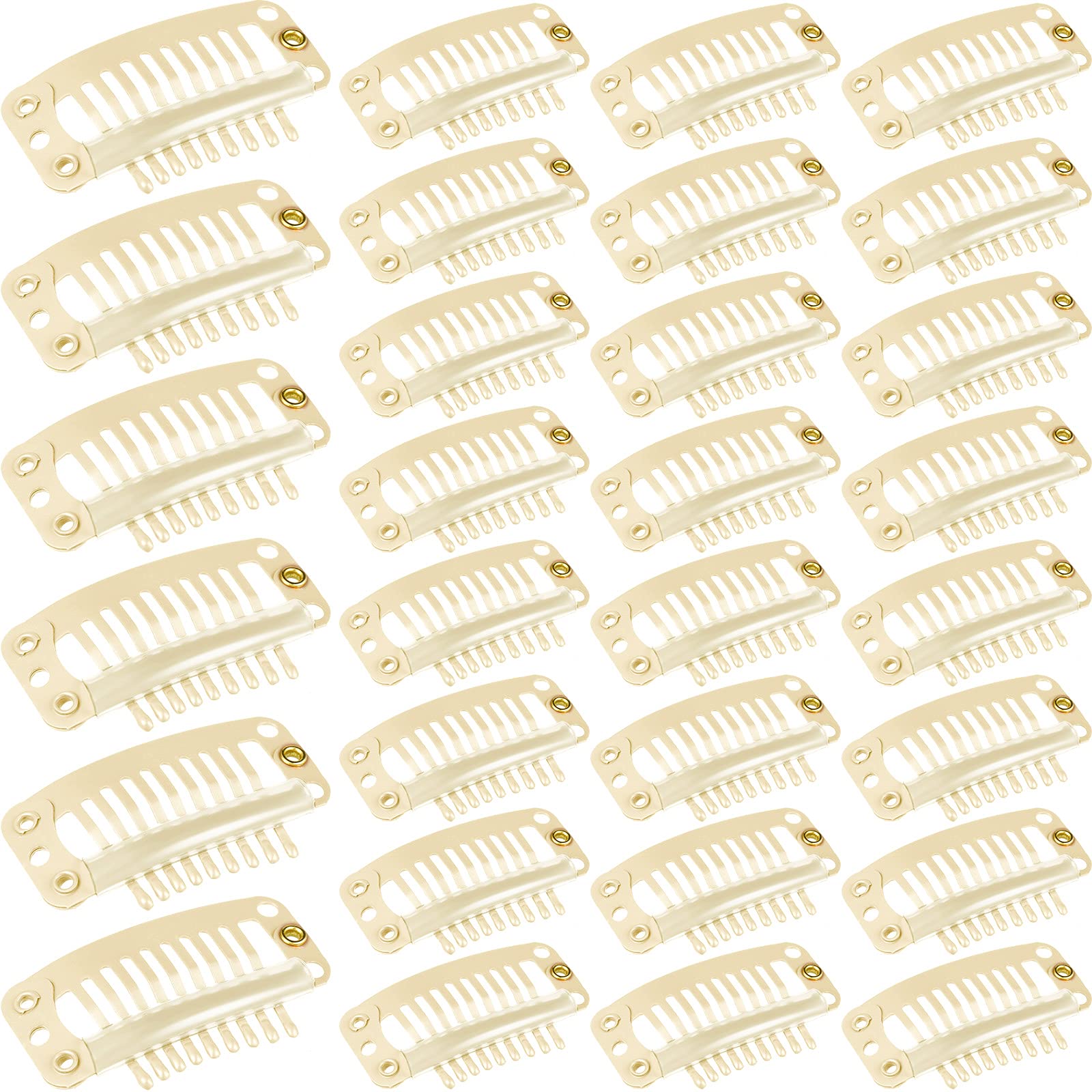 30 Pieces 32mm 9-Toothed Hair Extension Clips - Snap On Wig Clips for Women, Beige - Secure Hair Extensions & Wigs - Perfect for DIY Styling, Cosplay, and Daily Hair Volume Enhancement