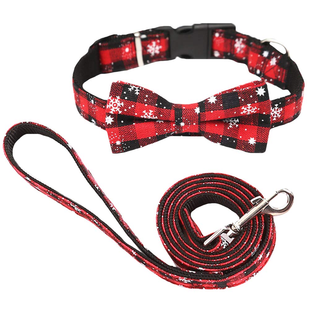 2-Piece Christmas Pet Set - Festive Dog Collar with Bow & Matching Walking Leash - Puppy Xmas Accessories for Small & Medium Dogs - Perfect for Holiday Walks & Christmas Photos