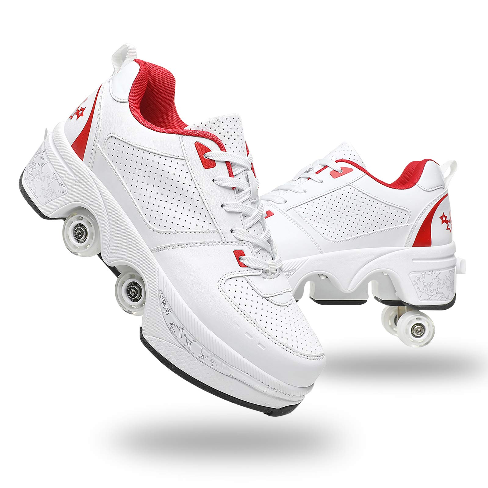 YUNWANG Adjustable Roller Skates - Convertible to Parkour Shoes for Kids | Boys & Girls Multi-Sport Skating Shoes | Perfect for Outdoor Play, Rink Skating & Urban Adventures