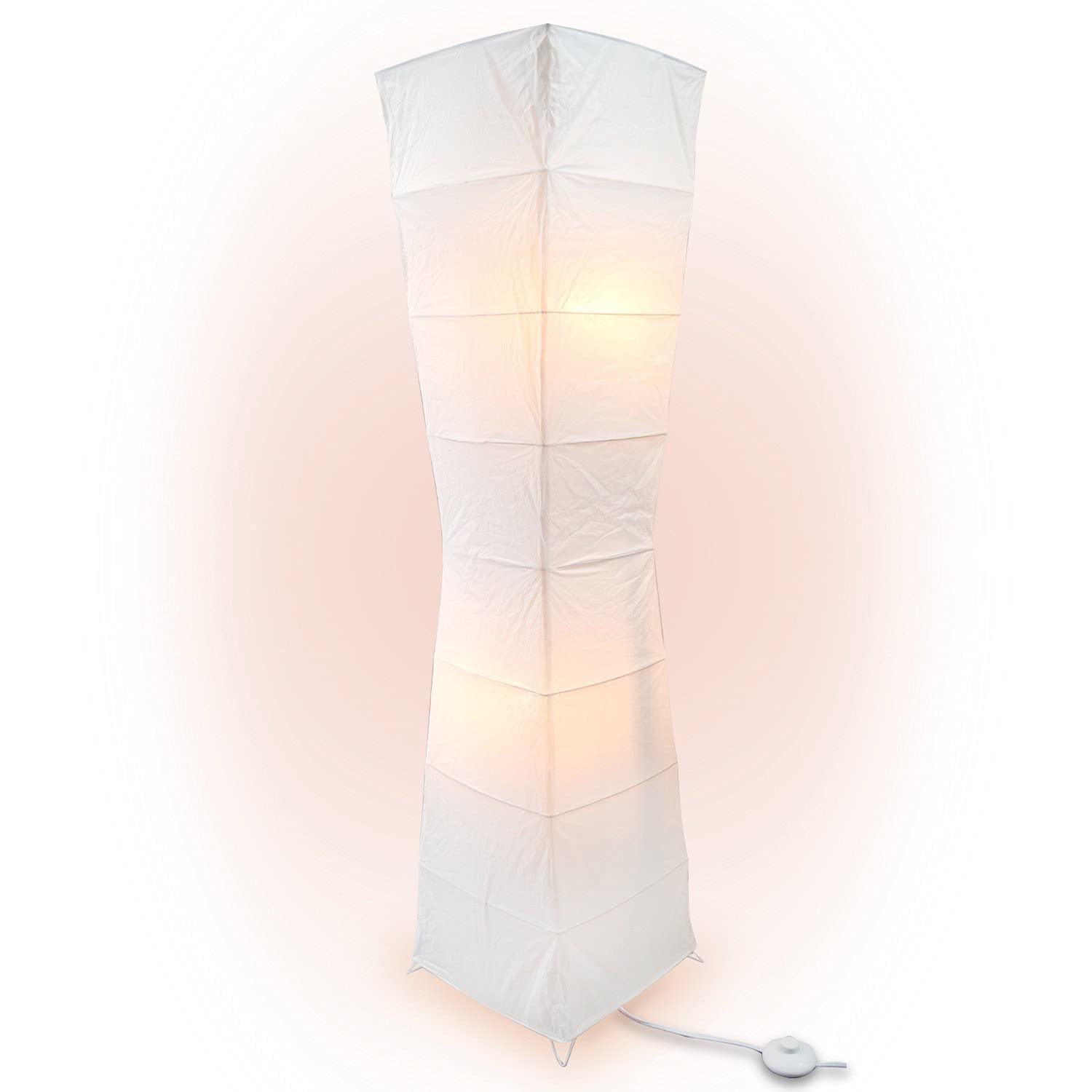 4-Foot Tall White Hako Rice Paper Floor Lamp with Black Foot Switch & Bulbs (12x48 Inch) - Asian-Inspired Home Decor for Living Room, Bedroom, or Zen Meditation Space