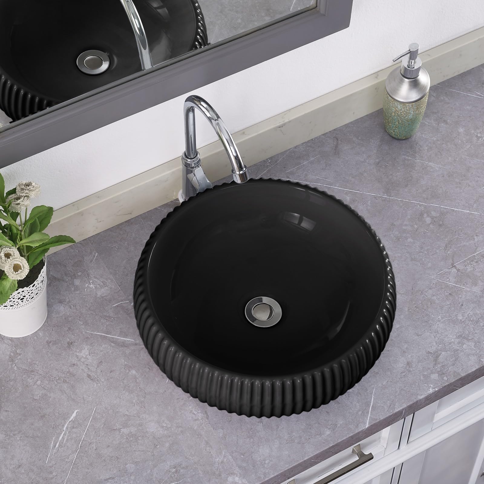 Modern Black Round Vessel Sink - 16.5