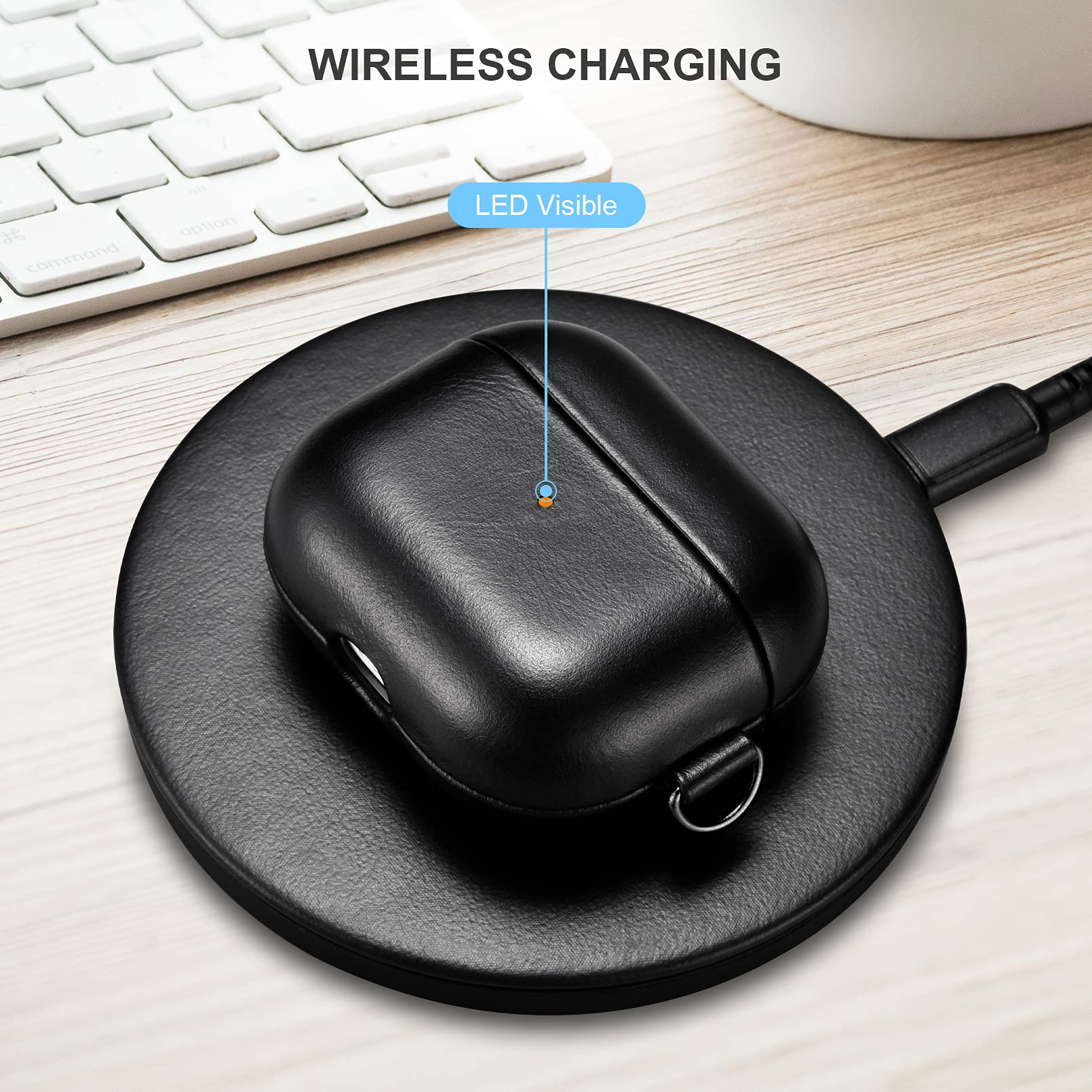 Premium Genuine Leather Case for AirPods 3 (2021) - Wireless Charging Compatible with Visible LED & Detachable Lanyard - Perfect for Travel, Work & Everyday Protection