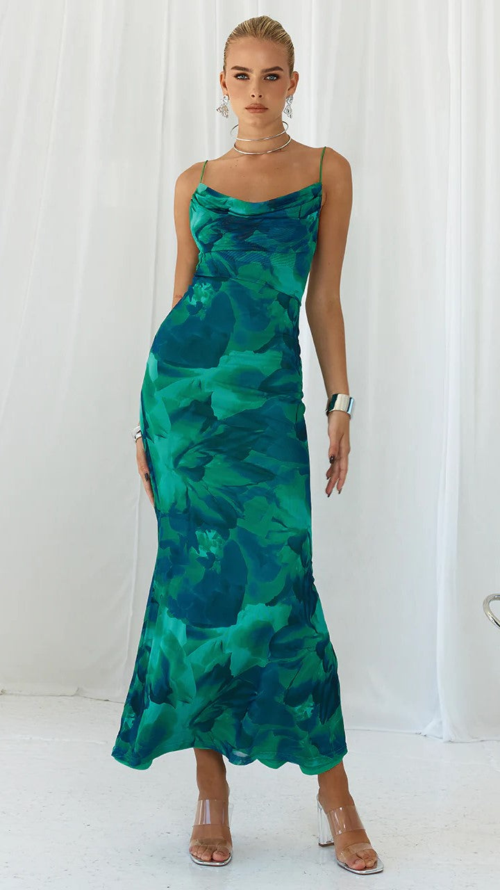 Kapri Slip Dress - Green Floral Print Women's Summer Dress | Perfect for Beach Vacation, Date Night & Casual Outings