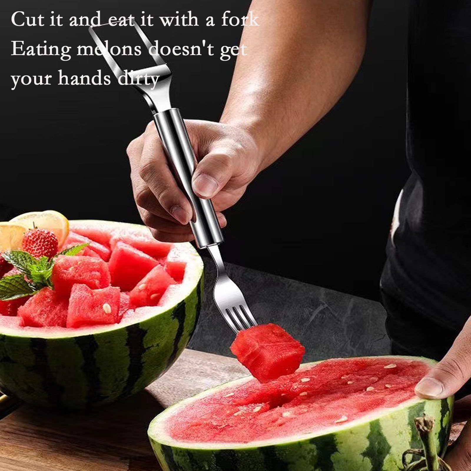 Premium Stainless Steel Watermelon Slicer & Fork - 2-in-1 Double Head Fruit Cutting Tool for Summer BBQs, Picnics, Camping & Family Gatherings (3-Piece Set) - Perfect for Outdoor Parties, Beach Trips & Backyard Cookouts