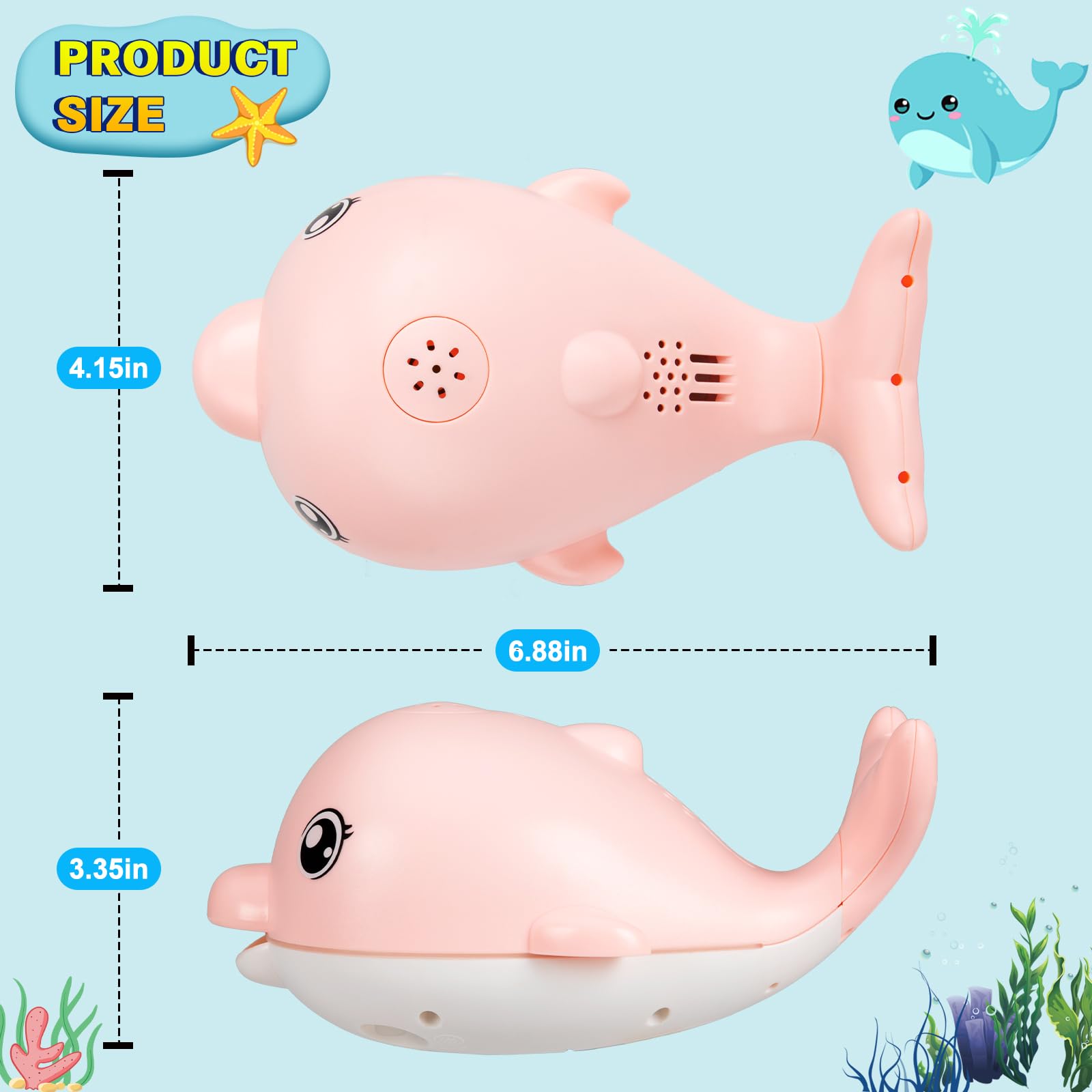 Rechargeable Light Up Dolphin Bath Toys for Babies 6-18 Months - Musical Sprinkler Bathtub Toys for Toddlers 1-4 Years Old Boys & Girls | Easter Basket Stuffers & Kids Birthday Gifts | Fun Bath Time & Sensory Play for Infants