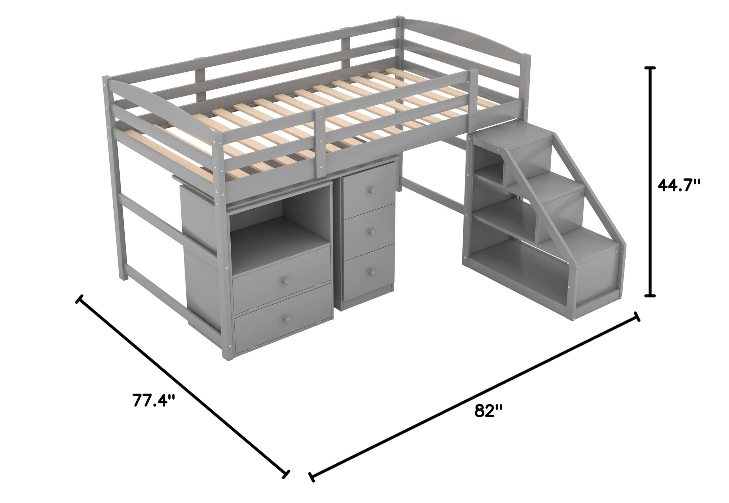 Twin Size Loft Bed with Built-in Desk & Staircase - Space Saving Multifunctional Furniture for Kids & Teens - Perfect for Small Bedrooms, Dorms & Apartments - Gray (Old SKU: GX000925AAK)