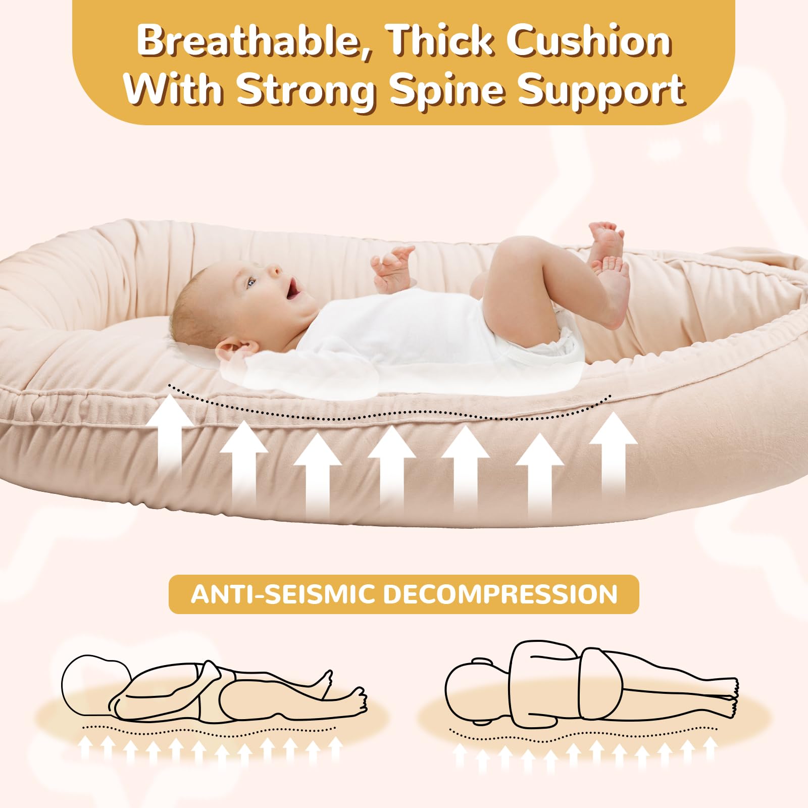 EAQ Organic Cotton Baby Lounger & Snuggle Me Lounger - Breathable Portable Baby Nest Pillow for Safe Co-Sleeping, Nursery, Travel & Playtime | Soft Infant Bassinet for Newborns, Toddlers & On-the-Go Parents