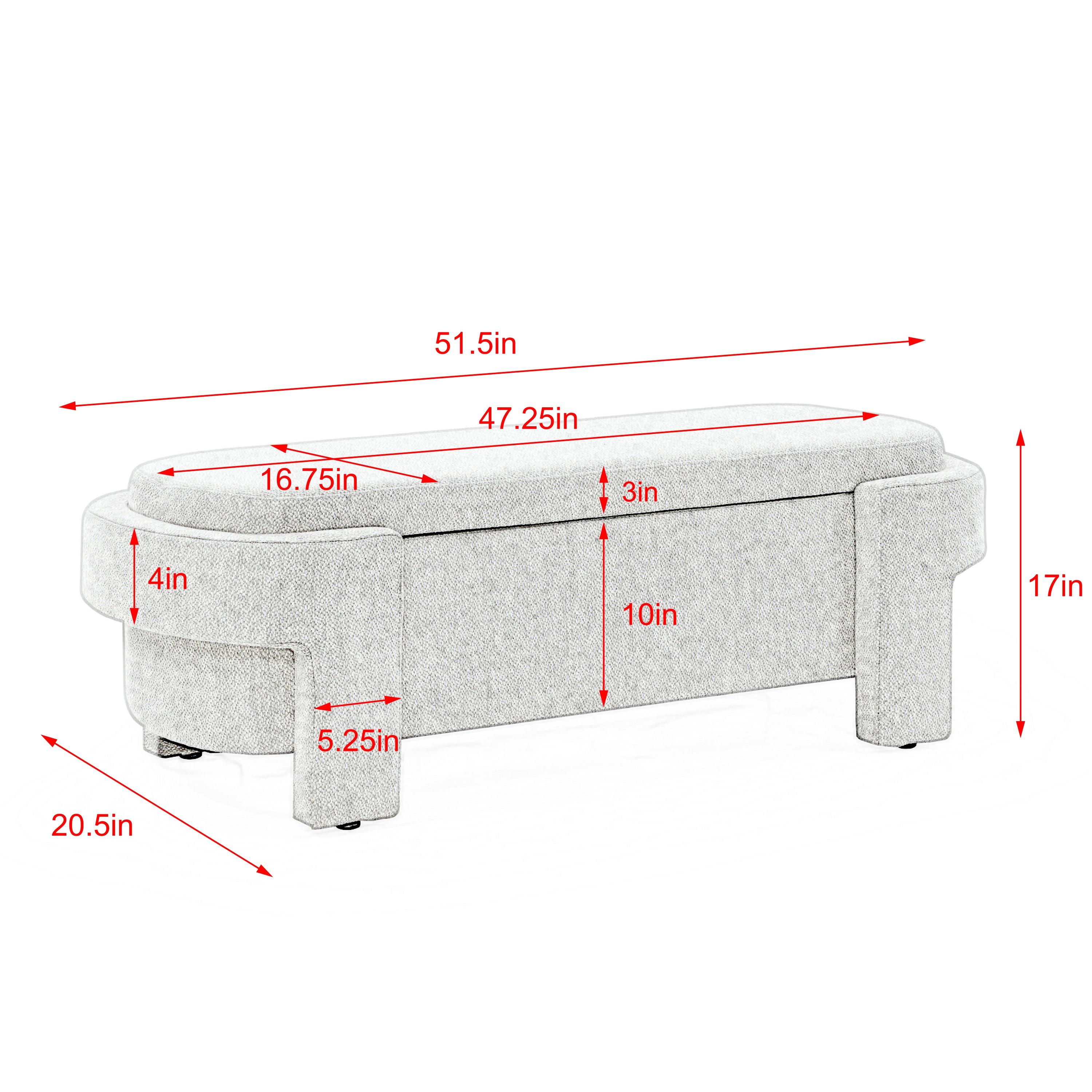 Chenille Upholstered Storage Bench with Large Capacity - 51.5