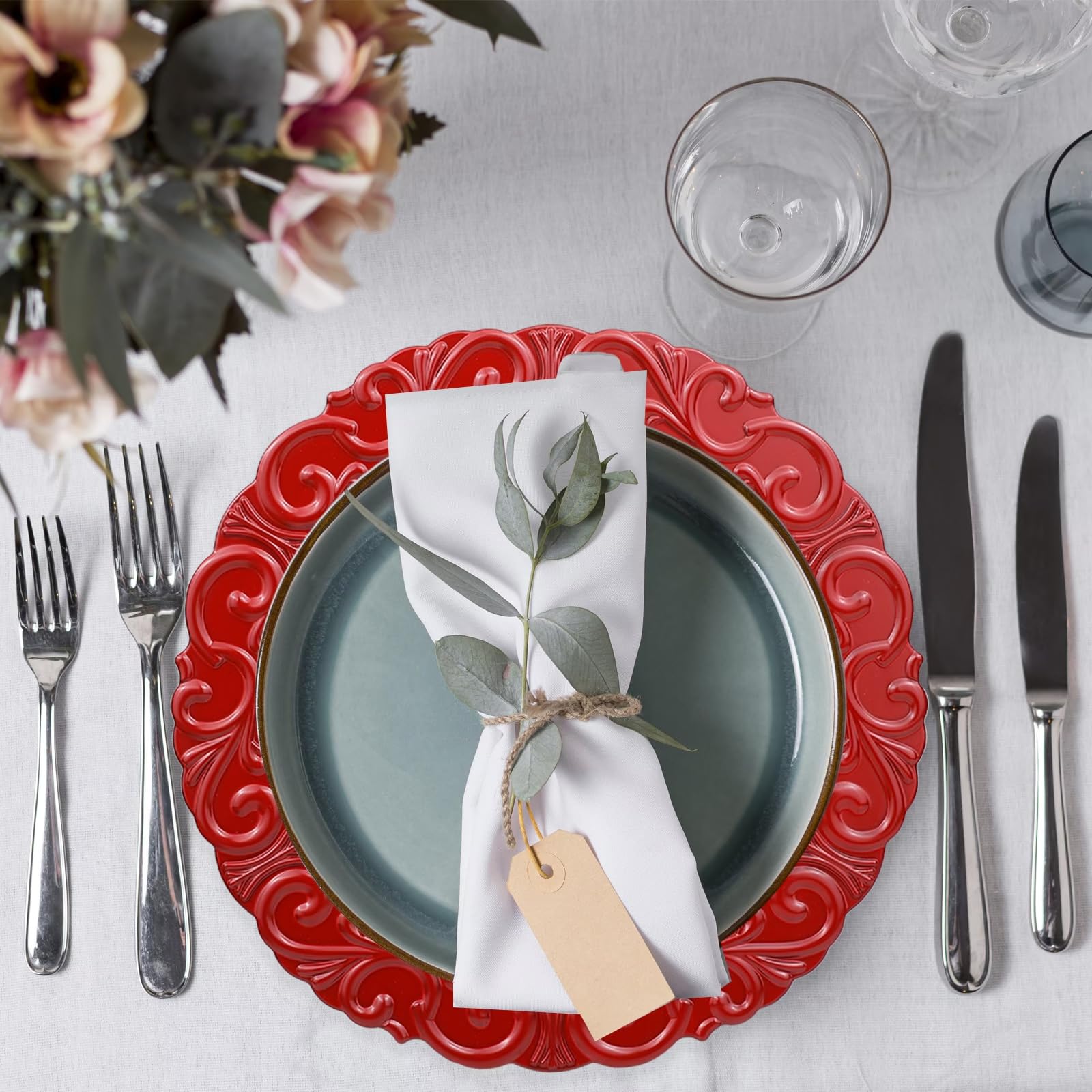 Red Plastic Charger Plates Set of 6 - 13