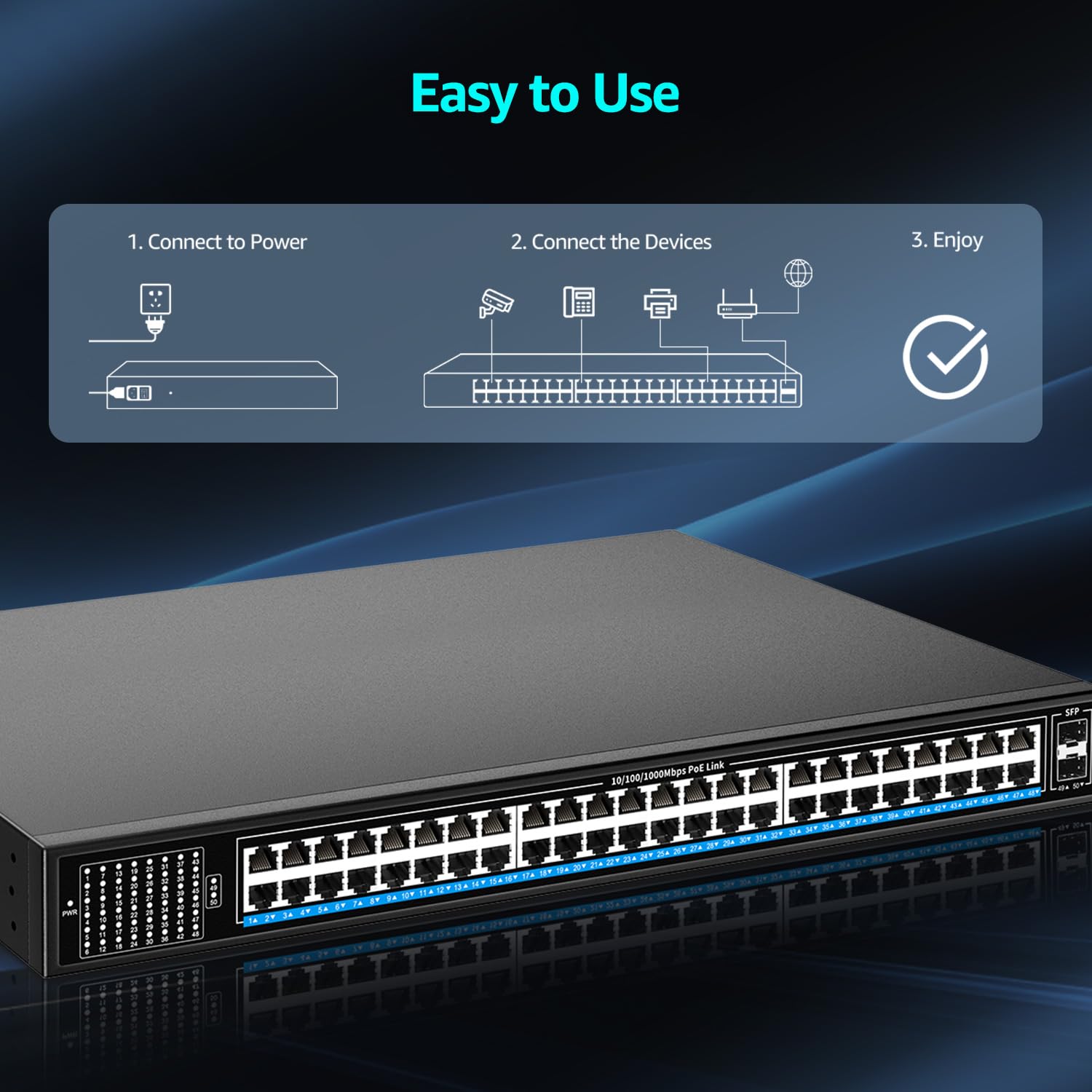 48 Port Gigabit PoE Switch Unmanaged with 48 Port IEEE802.3af/at PoE+@400W, 2 x 1G SFP, NICGIGA 50 Port Network Power Over Ethernet Switch, Desktop/Rackmount - Ideal for Business Networks, IP Camera Systems, and VoIP Phone Setups