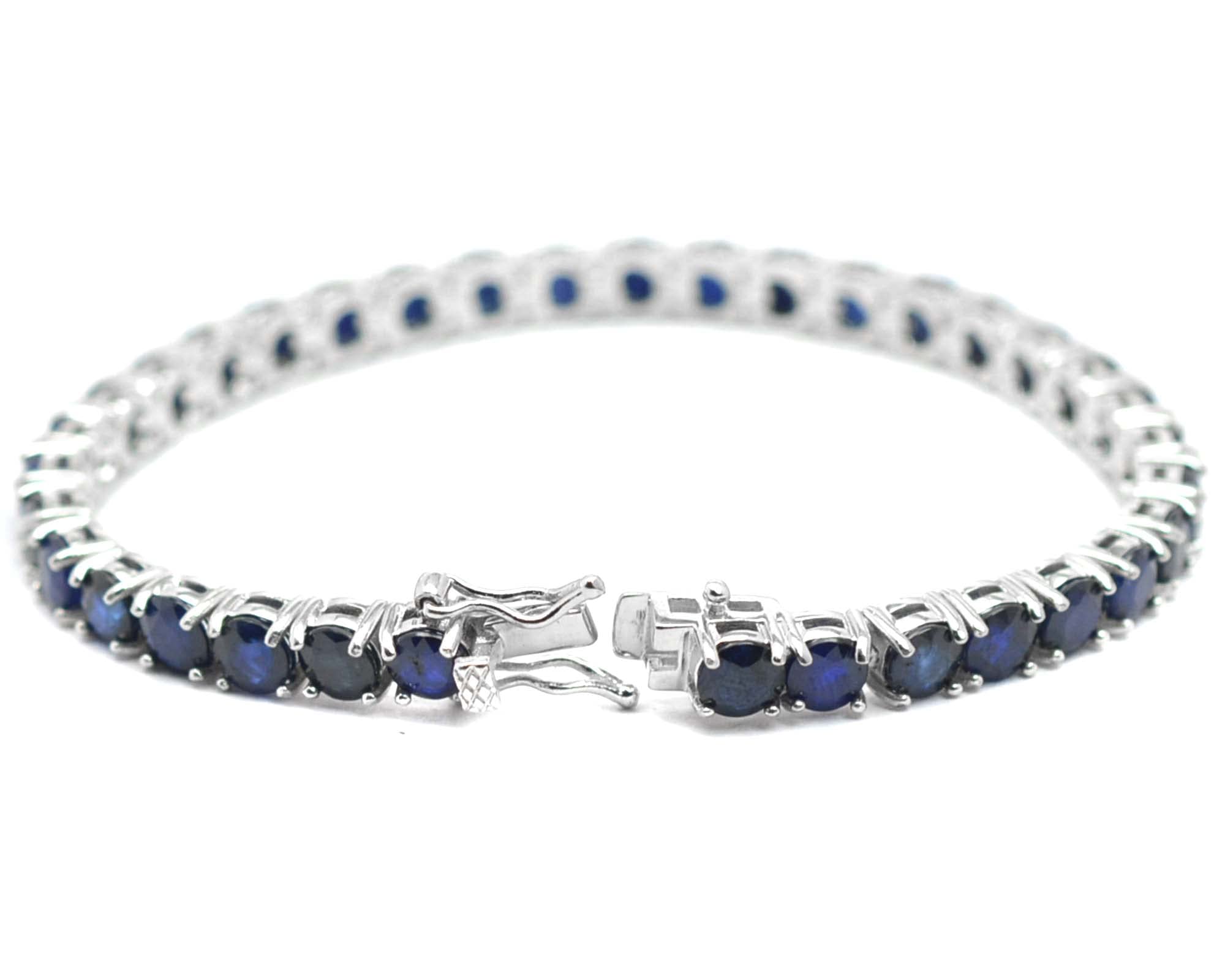 925 Sterling Silver Natural 5mm Round Cut Sapphire Tennis Bracelet | September Birthstone Jewelry for Women | Elegant Gift for Wife, Mother, Girlfriend | Perfect for Birthdays, Anniversaries & Special Occasions