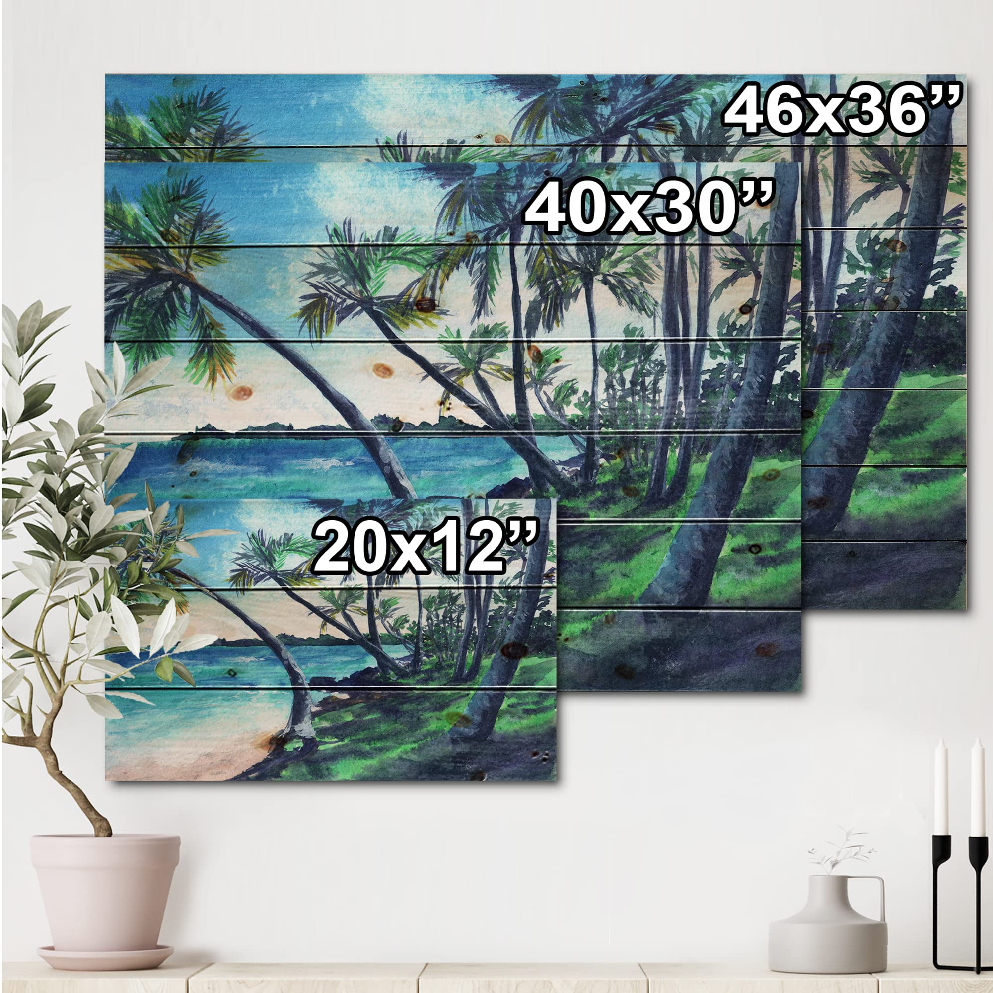 Tropical Beach Summer Paradise Nautical Coastal Wood Wall Decor - Blue Wooden Wall Art - Large Beach Wood Panels Printed on Natural Pine - Perfect for Coastal Living Rooms, Beach House Decor & Vacation Home Wall Art