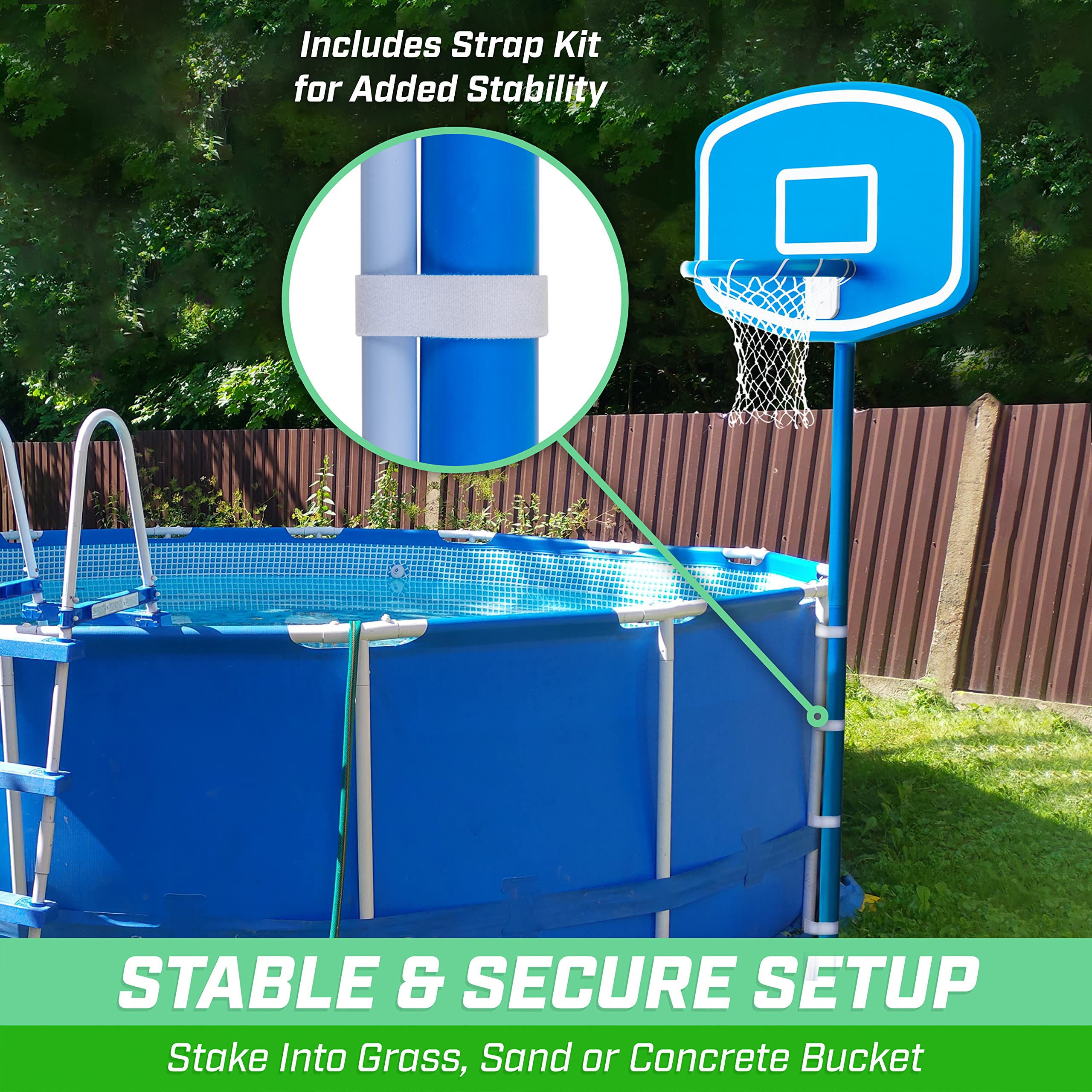 GoSports Splash Hoop Above Ground Pool Basketball Game Set - Includes 2 Inflatable Pool Basketballs & Air Pump - Perfect for Backyard Pool Parties, Summer Fun & Water Games