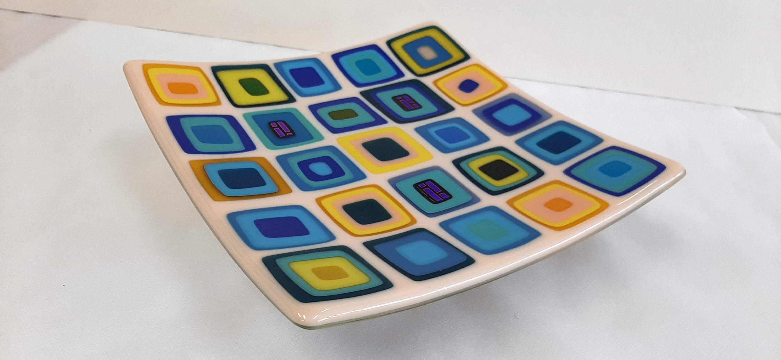 Handmade Fused Glass Square Sushi Platter - Beige Serving Tray for Appetizers, Desserts & Table Decor | Elegant Kitchenware & Housewarming Gift for Hostess | Perfect for Dinner Parties, Japanese Cuisine & Home Decor