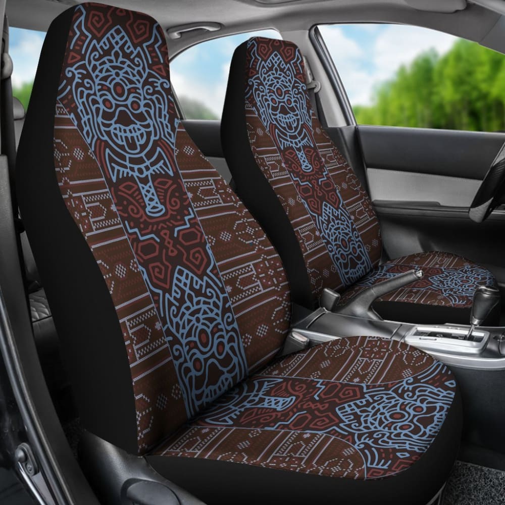 Premium Aztec Elephant Print Car Seat Covers - Brown & Blue Design | Universal Fit for Cars, Trucks & SUVs | Waterproof & Durable Protection for Road Trips & Daily Commutes