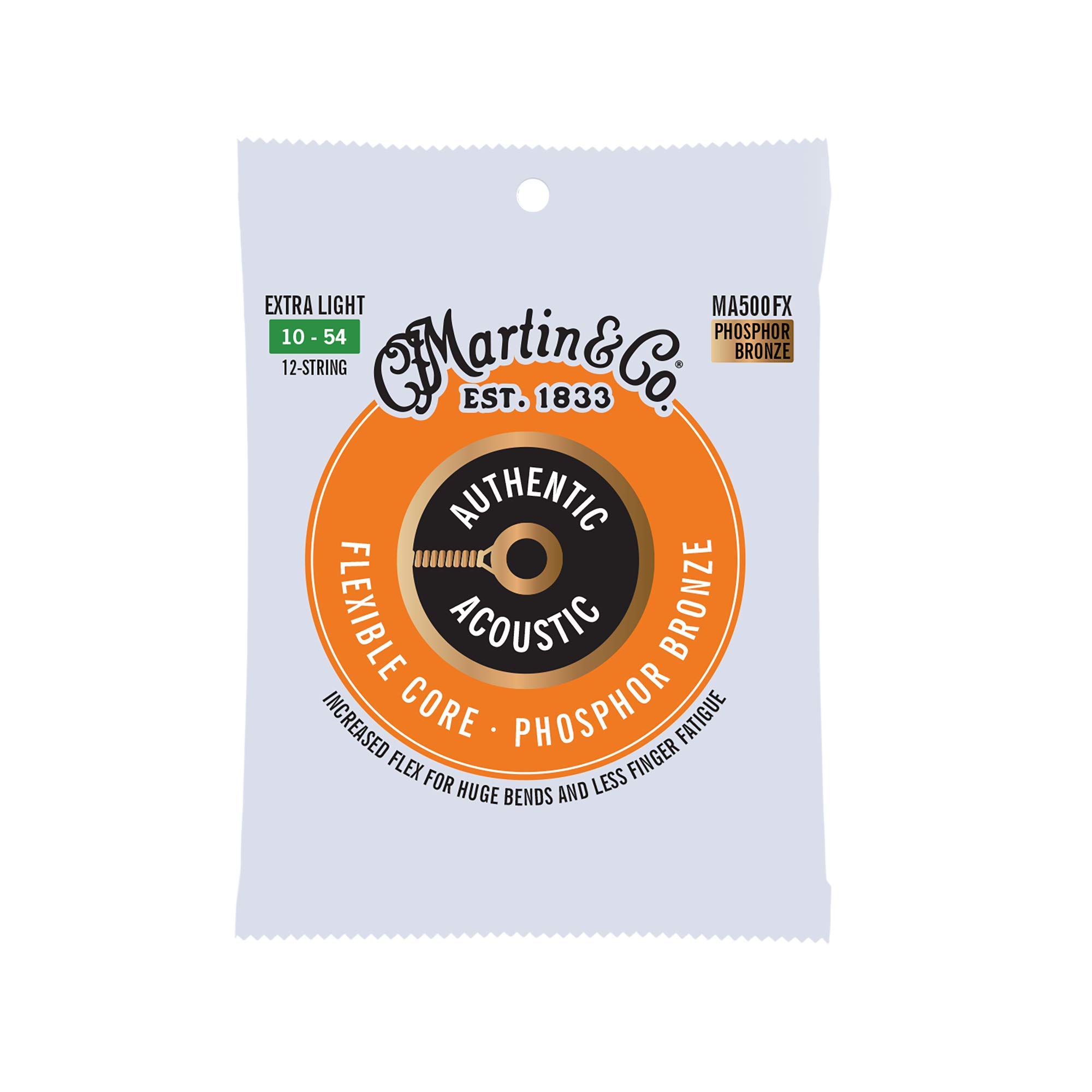 Martin Authentic Acoustic Guitar Strings - Extra Light 10-27 & 10-54 Phosphor Bronze (92/8) for 12-String Guitars | Flexible-Core Design for Enhanced Playability | Perfect for Folk, Country & Fingerstyle Performances