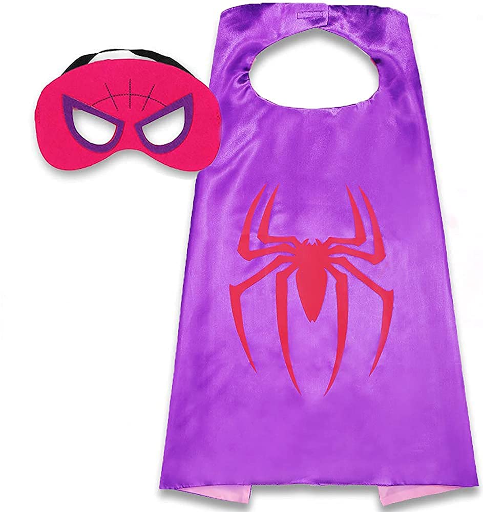 Kids Superhero Capes and Masks Set - Spider-Girl Costume for Birthday Party Favors, Halloween Dress Up & Pretend Play - Multicolor One Size Toddler Dress Up Toys