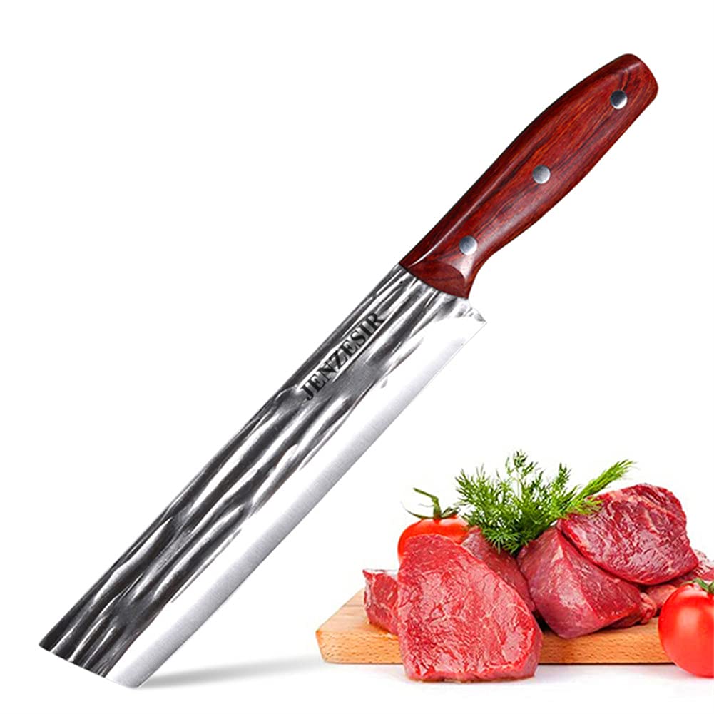 7.9-Inch Handmade Forged Nakiri Knife - Japanese Chef Knife for Vegetables & Meat | Razor-Sharp High-Carbon Steel Blade with Ergonomic Wood Handle | Perfect for Home Kitchen, Restaurant & Professional Cooking