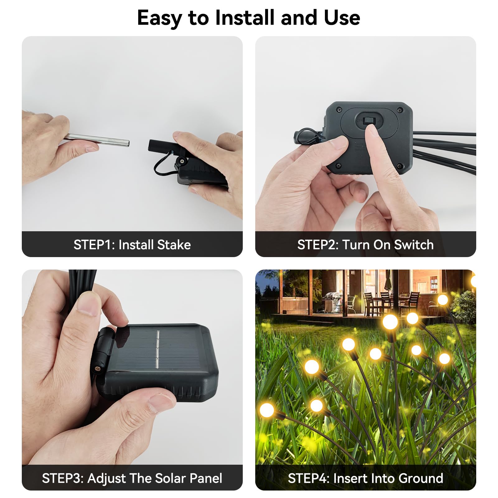 32 LED Solar Garden Lights Outdoor Waterproof - 4 Pack Decorative Swaying Firefly Lights for Pathway, Yard, Party & Christmas Decor - Warm White Solar Powered Landscape Lighting for Patio, Lawn & Backyard