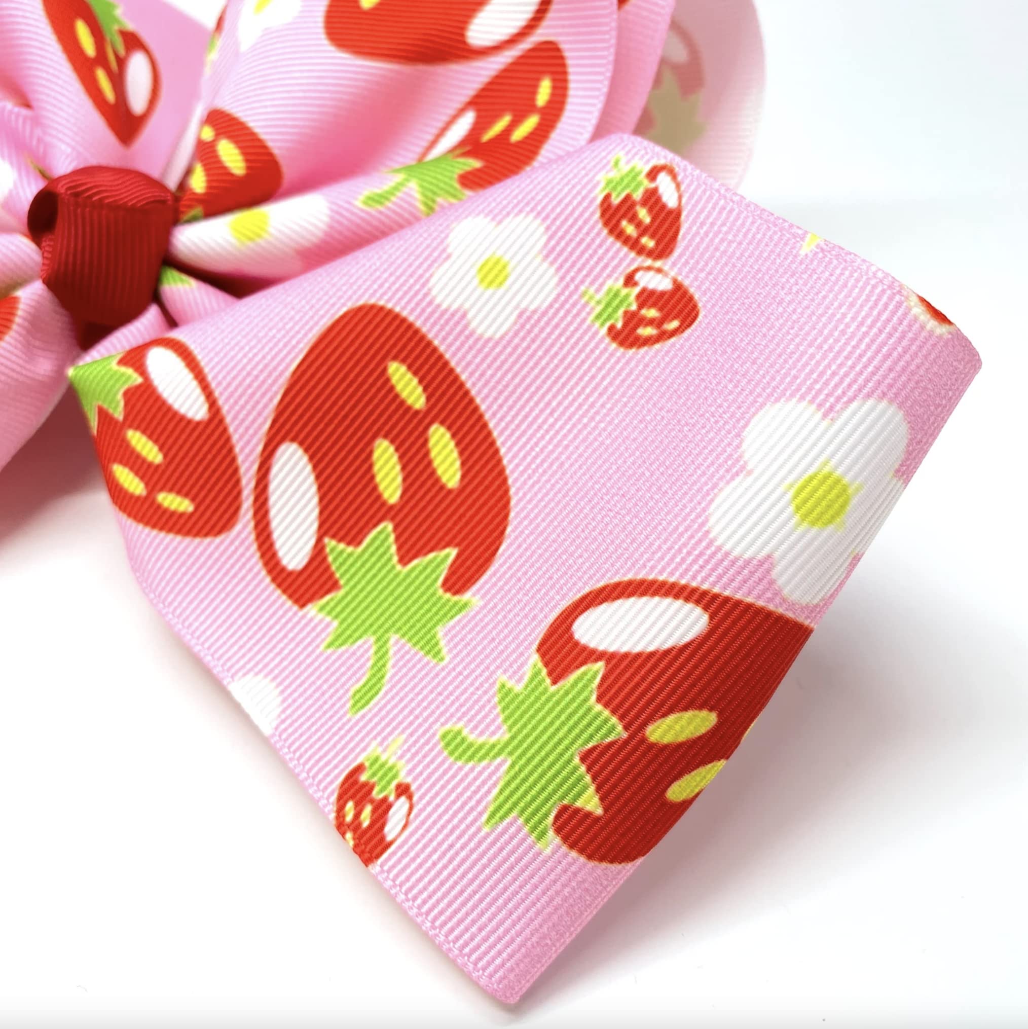 8-Inch Jumbo Handmade Grosgrain Ribbon Hair Bow with Alligator Clip - Pink Strawberry Design for Women & Girls | Perfect for Parties, Weddings, and Everyday Hair Accessories