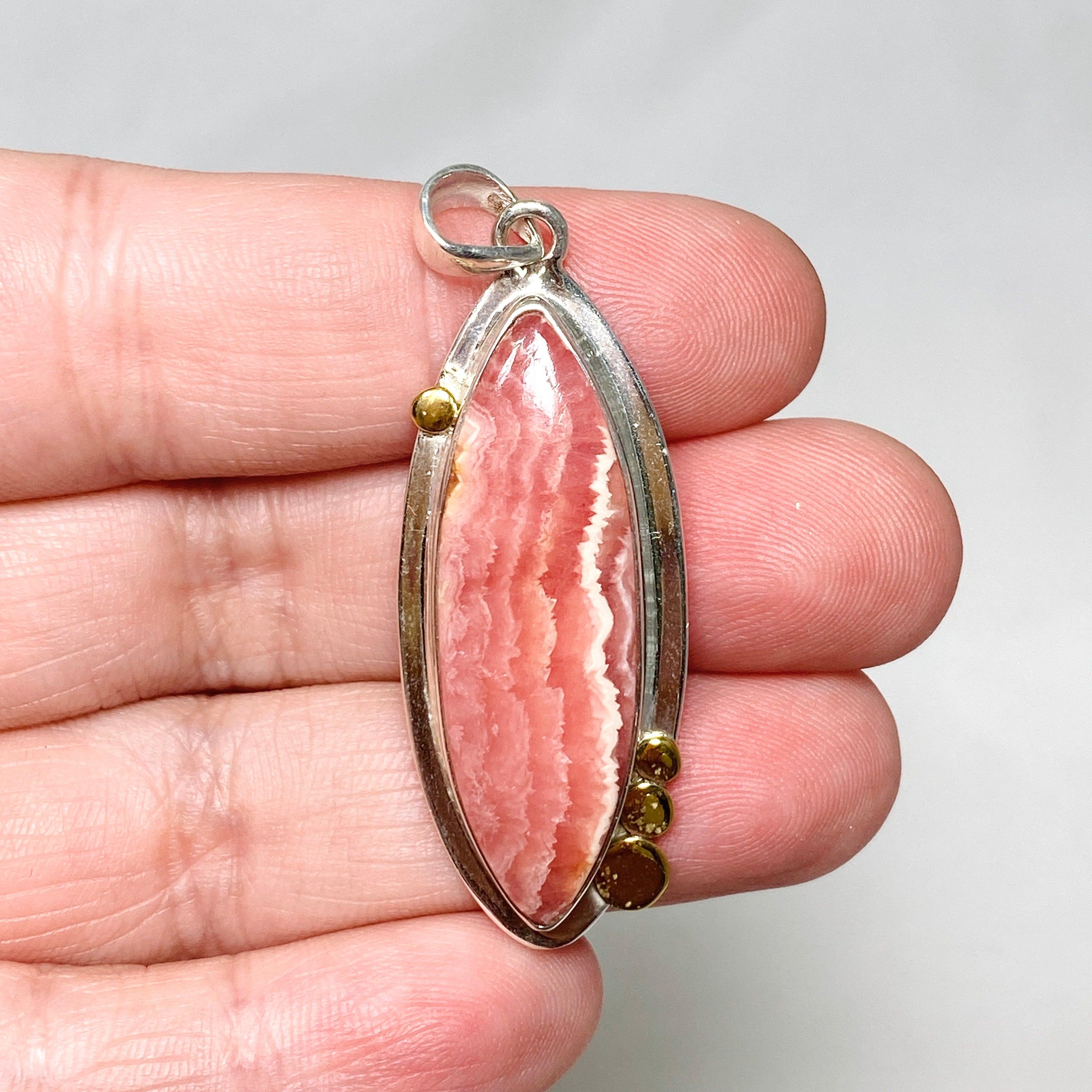 Rhodochrosite Marquise Pendant Necklace with Brass Accents KPGJ4332 - Elegant Jewelry for Women, Perfect for Parties, Weddings & Special Occasions