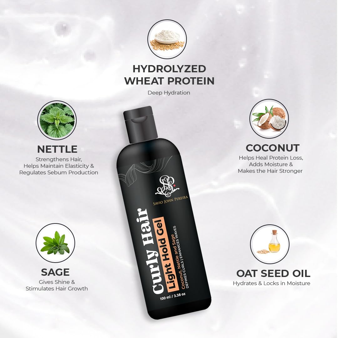 Savio John Pereira Curly Hair Gel - Strong Hold, Frizz Control & Moisturizing Formula for Defined Curls (100ml, Pack of 2) | Best for Daily Styling, Special Occasions & Natural Curl Enhancement