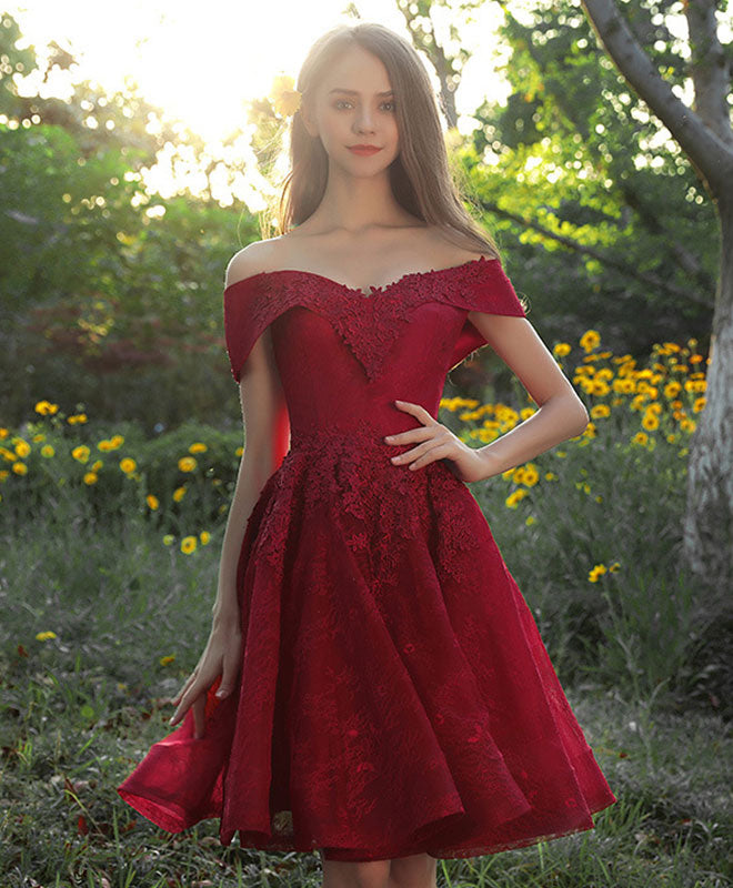 Elegant Burgundy Tulle Lace Short Prom Dress & Bridesmaid Dress - Perfect for Homecoming, Cocktail Parties & Formal Events