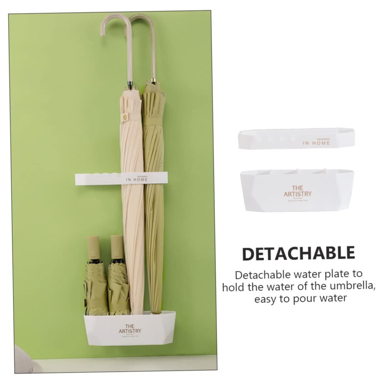 FOMIYES Wall-Mounted Umbrella Holder & Shelf Bracket Set - White Umbrella Storage Organizer with Drain Rack for Entryway, Garage & Outdoor Use