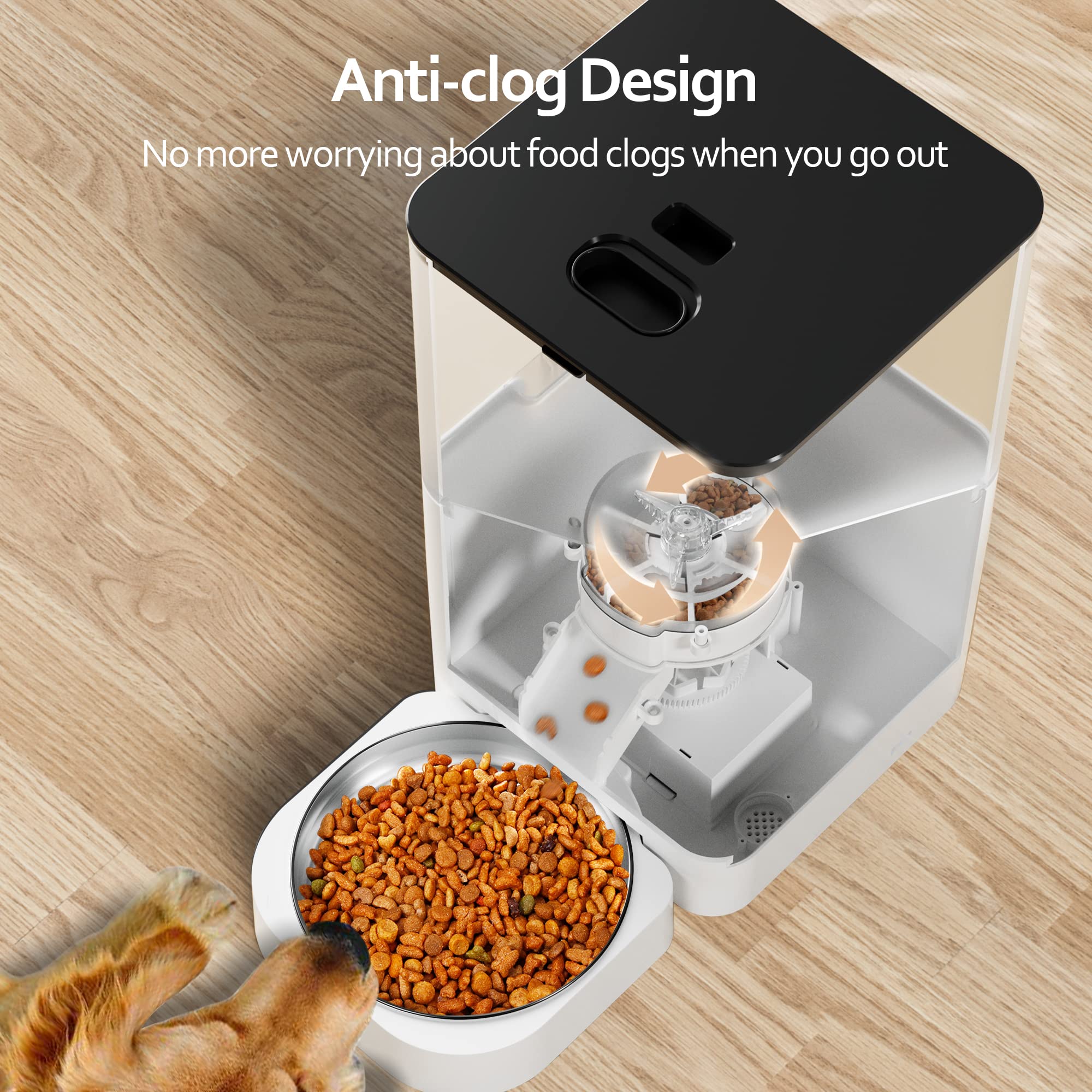 VOLUAS Automatic Cat Feeder - Programmable Pet Food Dispenser for Dry Food, Timed Portion Control with Desiccant Bag & Voice Recorder - Perfect for Travel, Workdays & Multi-Cat Homes