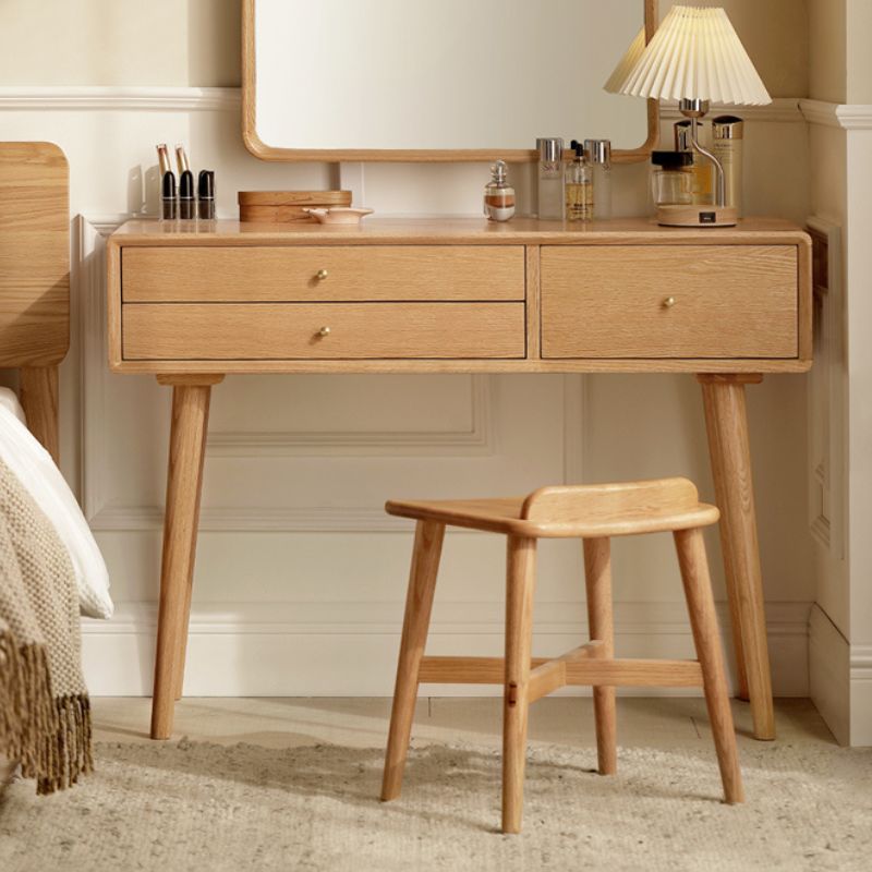 Stylish Oak Solid Wood Modern Dressing Table with Large Mirror - Perfect for Bedroom Vanity, Makeup Station & Home Decor