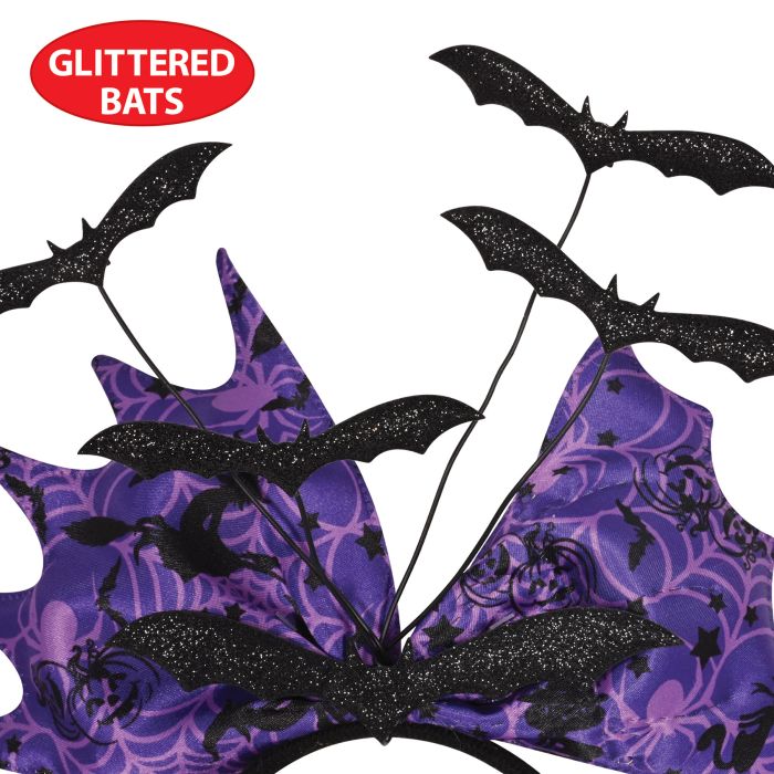 12 Pack Beistle Glittered Bat Headbands for Halloween Costume Party, Cosplay, and Dress Up - Sparkly Bat Ears Hair Accessories for Women and Kids