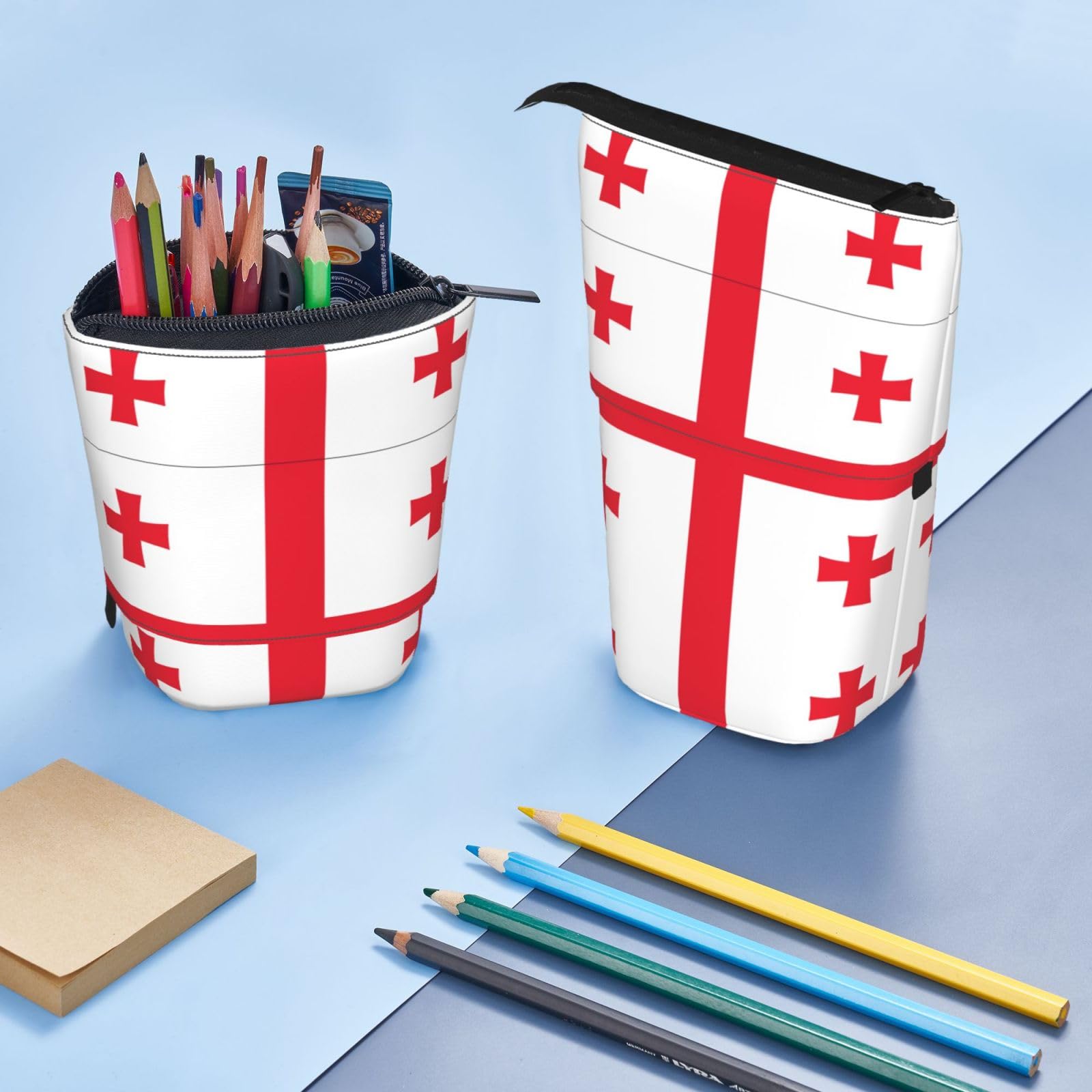 Laos Flag Print Expandable Pencil Case - School Supplies & Makeup Storage Organizer | Telescopic Stationery Bag for Students, Travel, Office & Home Use