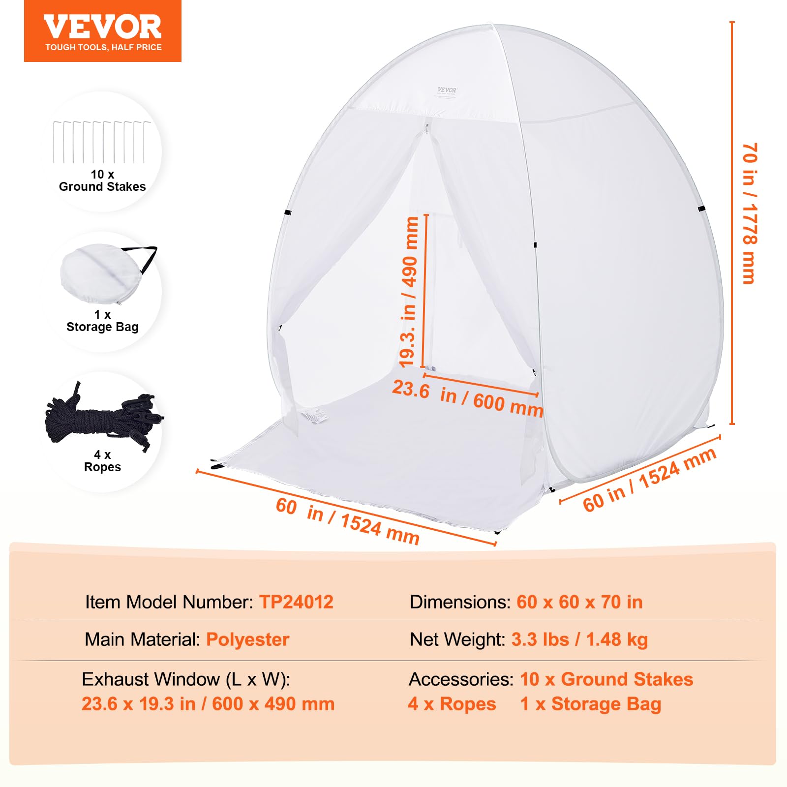 VEVOR 60 x 60 x 70 Inch Portable Paint Booth Tent - Pop-Up Spray Painting Shelter with Built-in Floor, Exhaust Window & Storage Bag | Foldable DIY Painting Station for Furniture, Hobby Projects & Automotive Touch-Ups | Perfect for Home Workshops, Art Studios & Professional Spray Painting