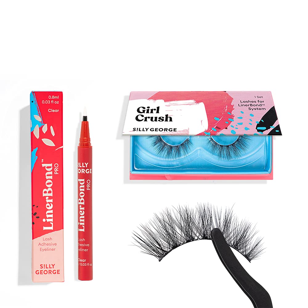 Silly George LinerBond Lash System - Girl Series Starter Kit with Eyeliner Adhesive & 1 Set Natural Lashes (Girl Crush, LinerBond PRO Clear) | Perfect for Everyday Wear, Special Occasions & Enhancing Natural Beauty