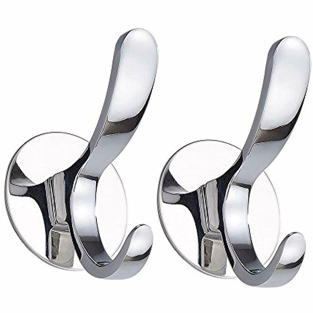 Stainless Steel Adhesive Coat Hooks - Heavy Duty Wall Hooks for Bathroom, Kitchen, Bedroom - Perfect for Robes, Towels, Keys & Hats - No Drill Easy Installation - Ideal for Apartments, Dorms & RVs