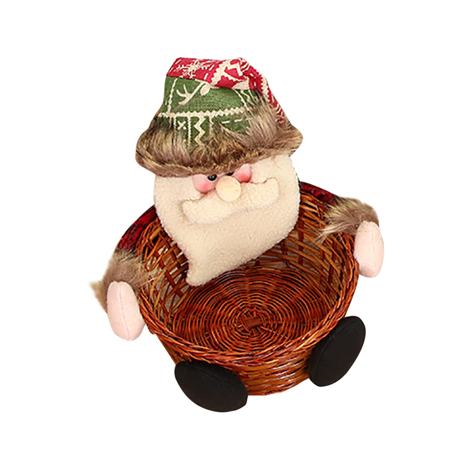 YUYVIO Christmas Candy Storage Basket - Santa Claus Decorated Bamboo Basket for Holiday Treats & Gifts - Perfect for Elderly, Home Decor, and Christmas Party Favors (Small Size)