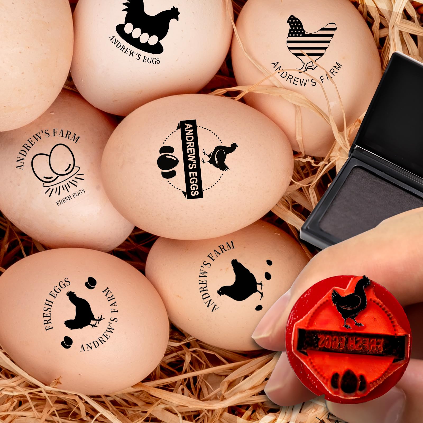 Custom Egg Stamp for Fresh Eggs - Personalized Chicken & Duck Egg Stamps with Logo/Name - Includes Ink Pad - 1.0