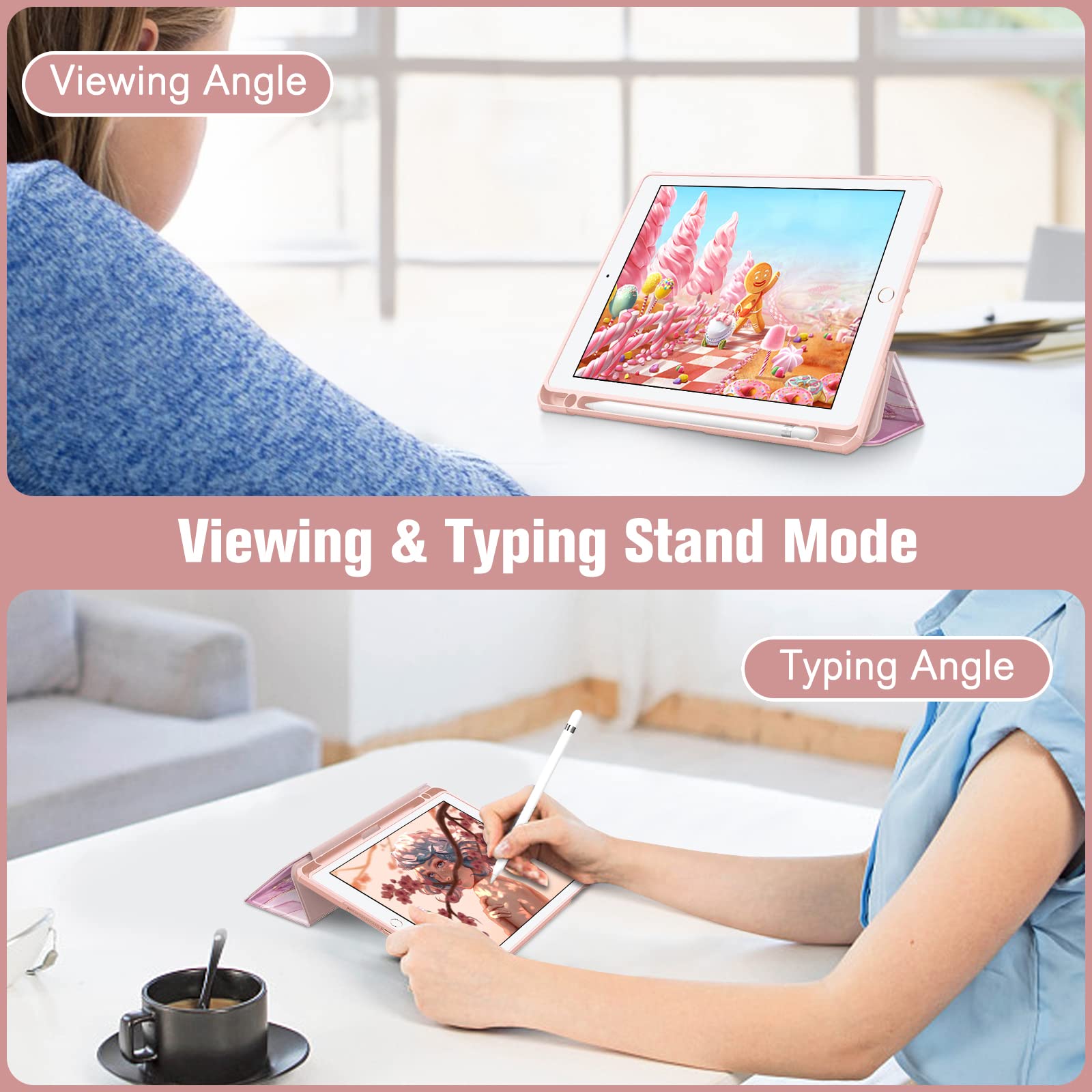 Fintie Hybrid Slim Case for iPad 6th/5th Generation (2018/2017) & iPad Air 2/Air 1 (9.7 Inch) - Shockproof Protective Cover with Clear Transparent Back Shell & Built-in Pencil Holder | Glittering Marble Design | Perfect for Work, School & Travel