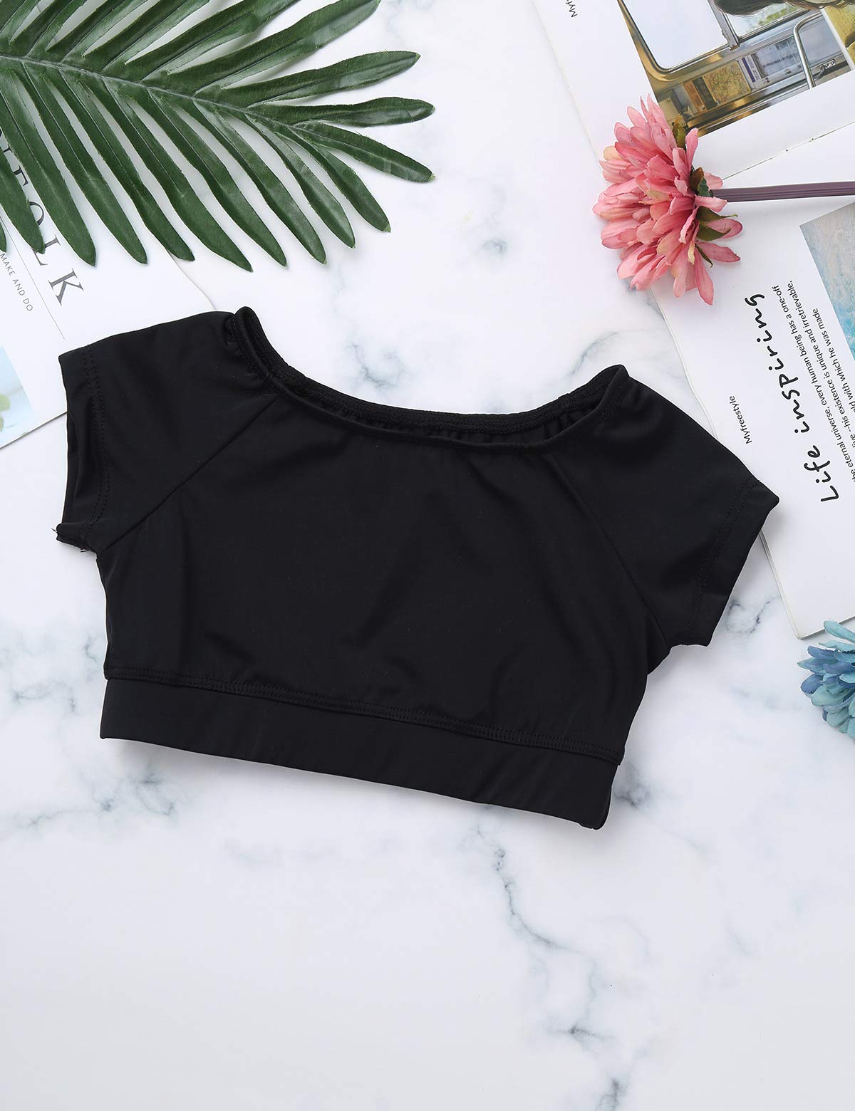 Girls 2-Piece Athletic Outfit - Short Sleeve Sports Bra Crop Top & Shorts Set for Ballet, Dance, Yoga, Gym Workouts | Breathable Comfort for Active Kids