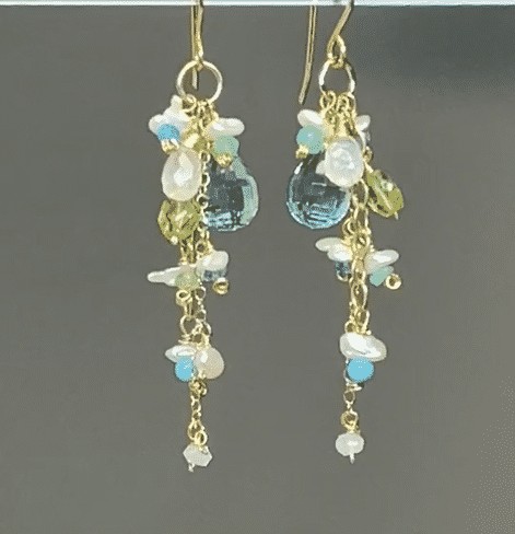 Elegant Aqua Gemstone Pearl Dangle Earrings - 14K Gold Filled Drop Earrings for Women | Perfect for Weddings, Parties & Evening Events