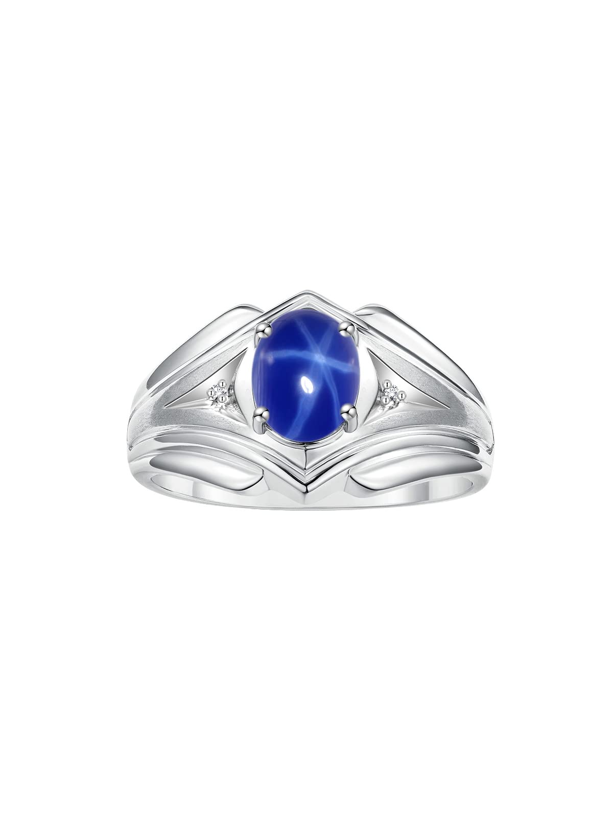 Rylos Sterling Silver Men's Ring - 9X7MM Oval Gemstone & Diamond Birthstone Ring for Men (Sizes 8-13) | Classic Designer Style for Weddings, Anniversaries & Special Occasions