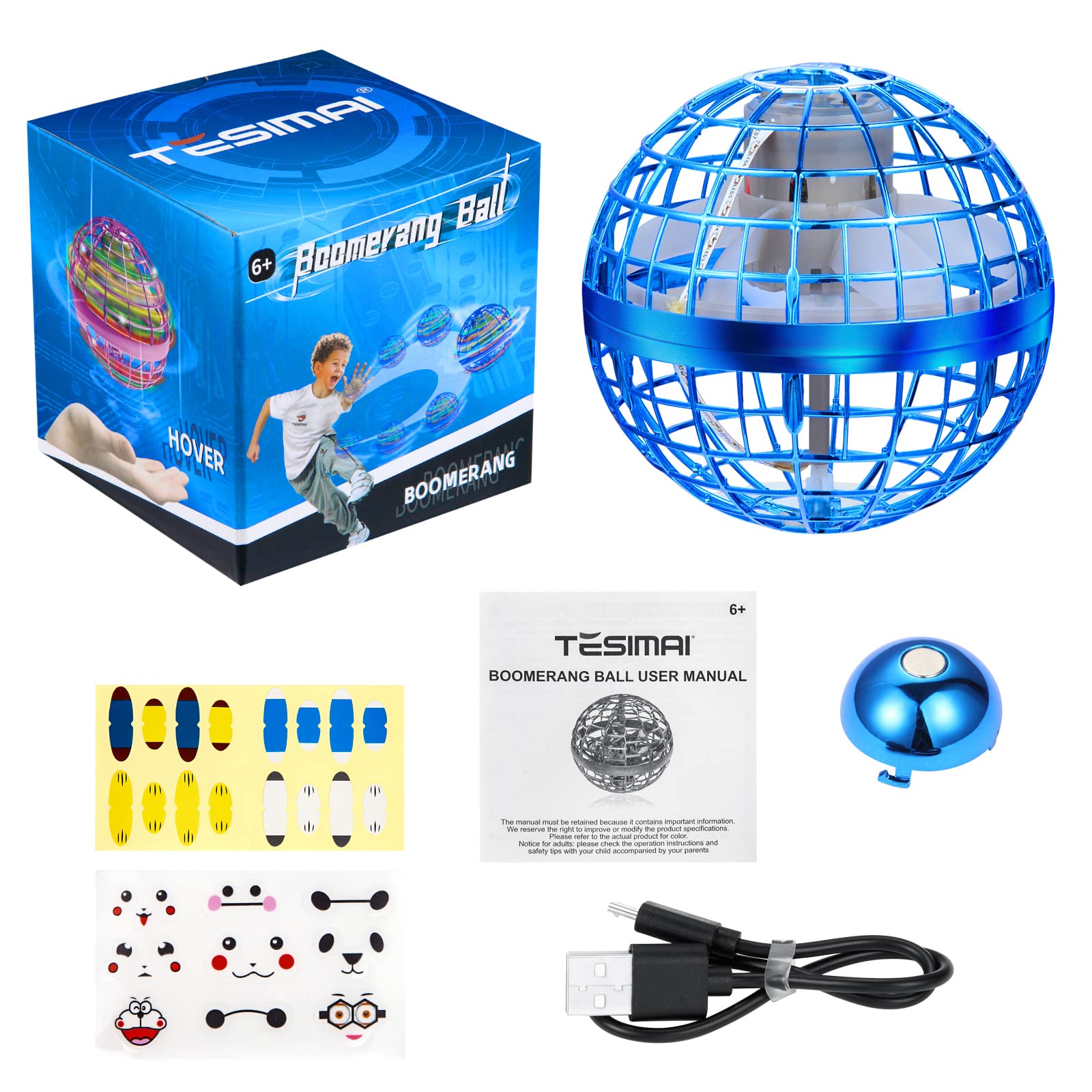 360° Rotating LED Hover Ball Toy - Magic Flying Orb with Nebula Lights, Floating Space Ball for Kids & Adults - Perfect for Indoor/Outdoor Play, Parties & Stress Relief (Blue)
