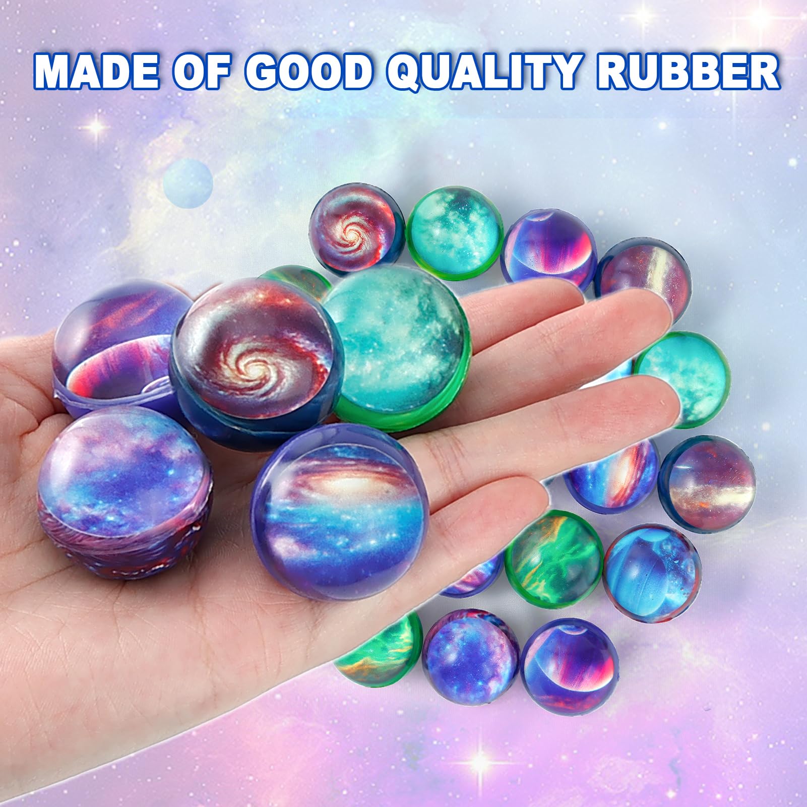 24PCS Galaxy Bouncy Balls Bulk - 32mm Space Theme Bouncy Balls for Kids Party Favors, Christmas Gift Bag Fillers - Perfect for Birthday Parties, Classroom Rewards & Space-Themed Events