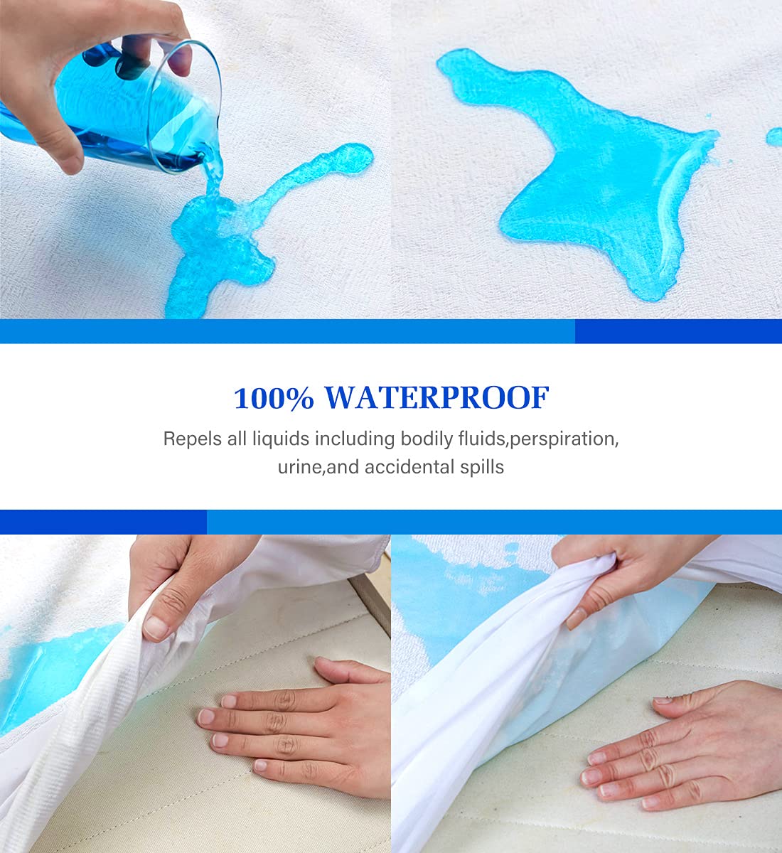 2 Pack King Size Waterproof Mattress Protector - Noiseless, Breathable Terry Fabric Cover for Pets, Kids & Adults - 76