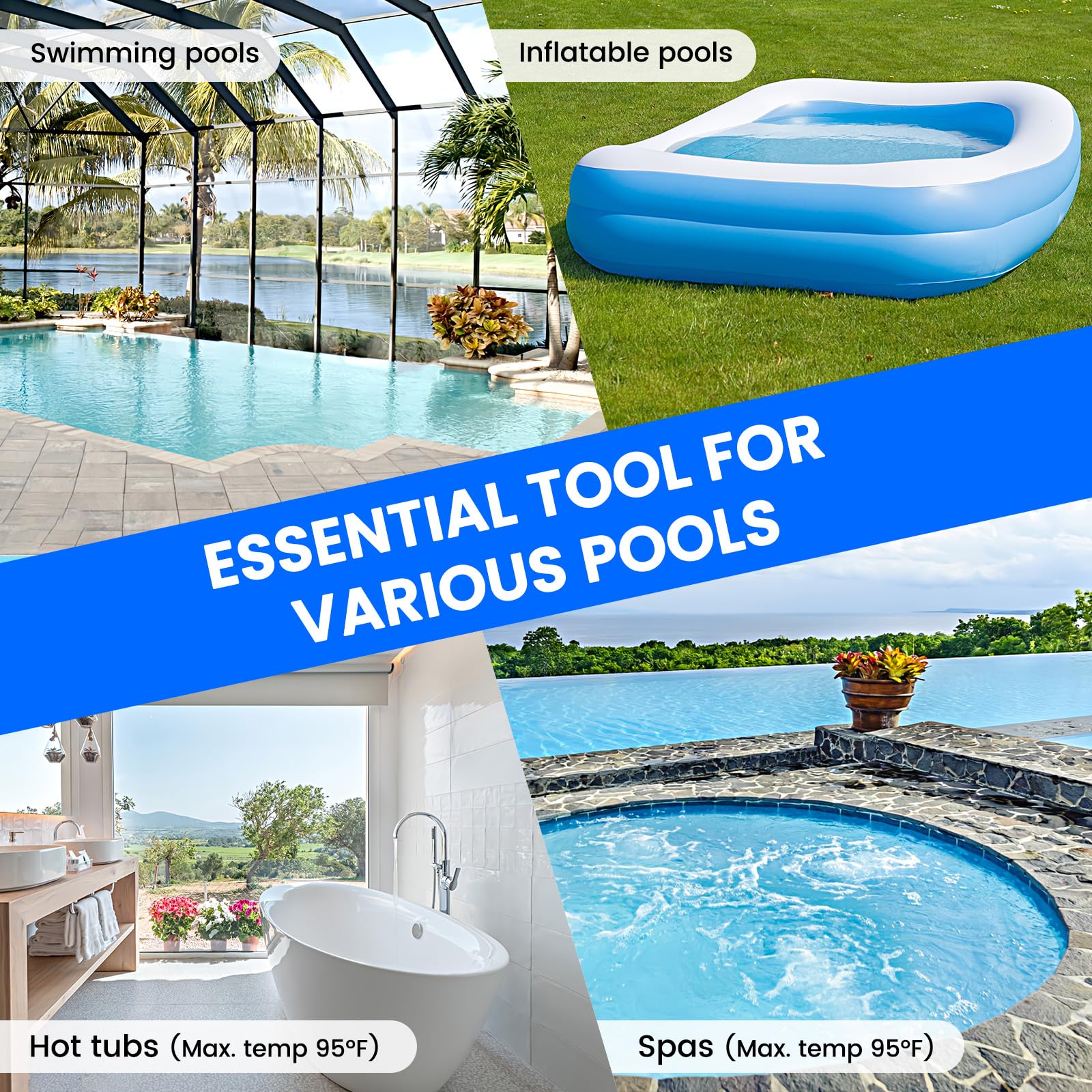 2024 Upgraded Pool Vacuum with Telescopic Pole - Powerful 18.5 GPM Suction, 60 Min Runtime - Ideal for Above Ground Pools, Leaves & Debris - Perfect for Weekly Pool Maintenance & Seasonal Cleaning