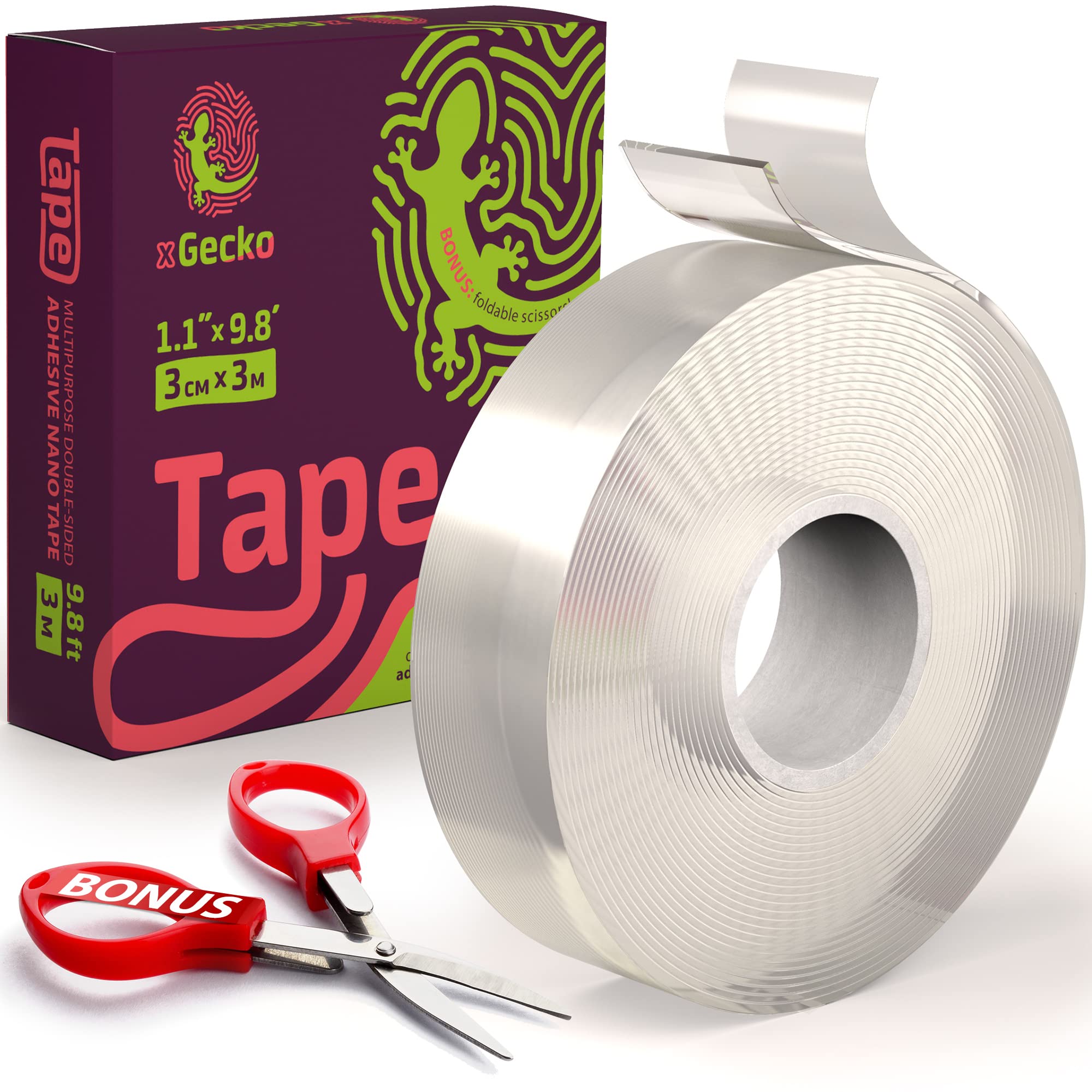 GreenFix Heavy Duty Double Sided Tape - Ultra Strong Adhesive Mounting Tape for Walls, Waterproof Removable Clear Wall Tape for Posters, Pictures, Photos & Home Decor | No Residue Wall Hanging Solution for Picture Frames, Wall Art & DIY Projects | Perfect for Living Rooms, Offices, Dorm Rooms & Home Renovation