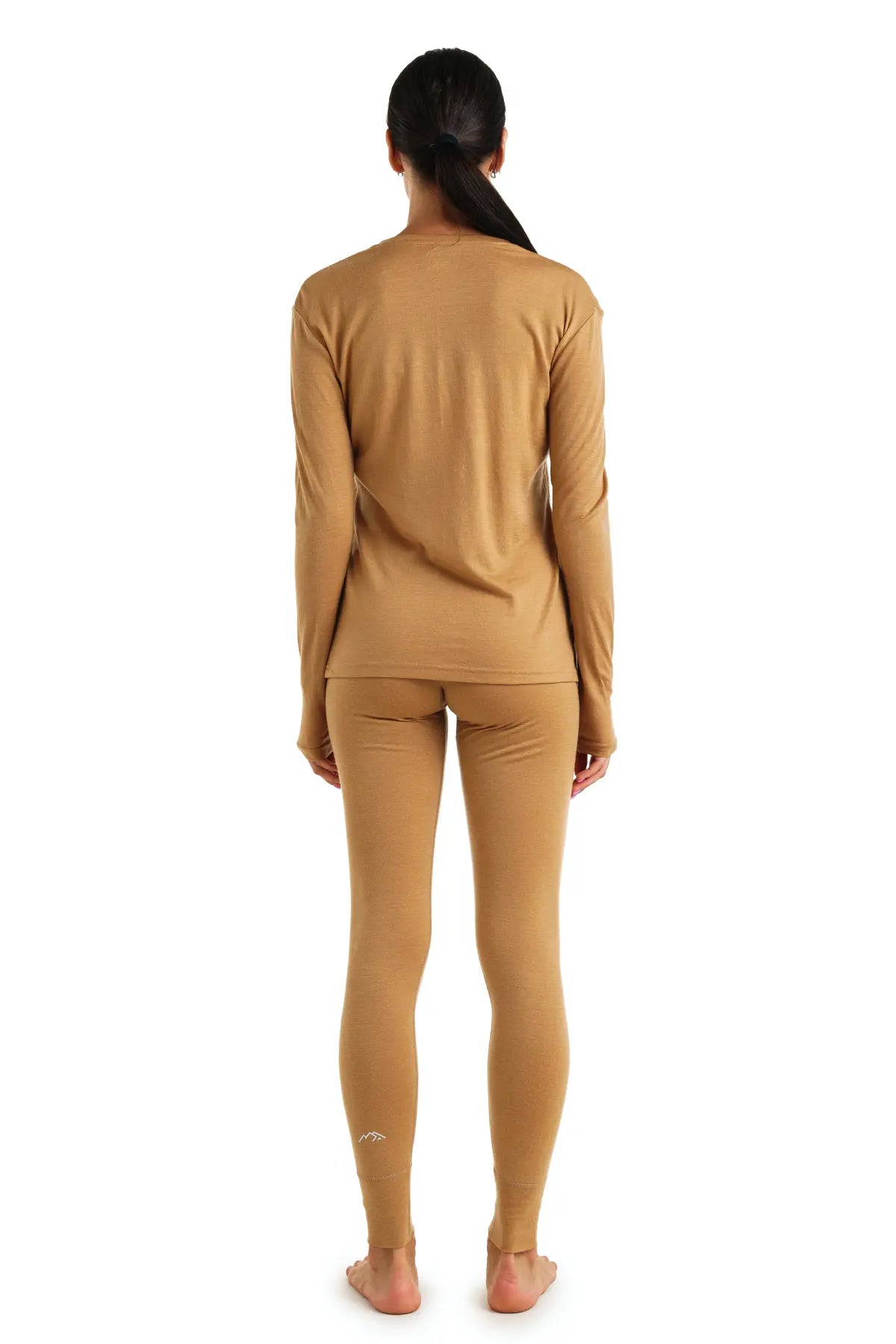 Women's Merino Wool Thermal Underwear Set - 165 Camel Color - Soft & Warm Base Layer for Winter, Hiking & Outdoor Activities