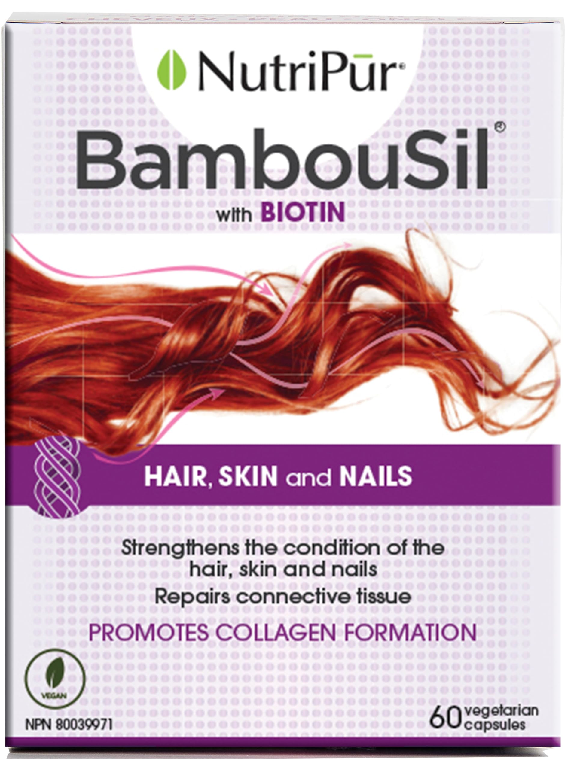 NUTRIPUR Bambousil Hair Skin & Nails Supplement - 60 Capsules | Supports Healthy Hair Growth, Strong Nails & Glowing Skin | Perfect for Daily Beauty Routine & Wellness Regimen