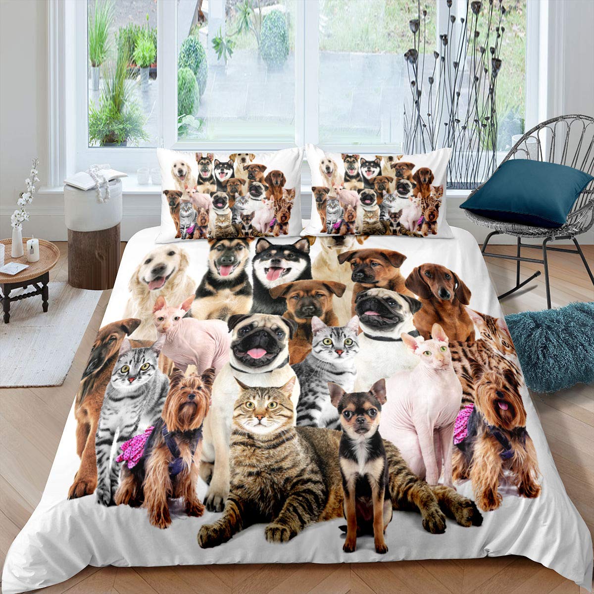 Cute Cartoon Animal Duvet Cover Set for Kids - Twin Size Dog & Cat Themed Bedding with Pillow Sham | Soft Comforter Cover for Boys, Girls & Teens | Perfect for Nursery, Kids Room & Sleepovers